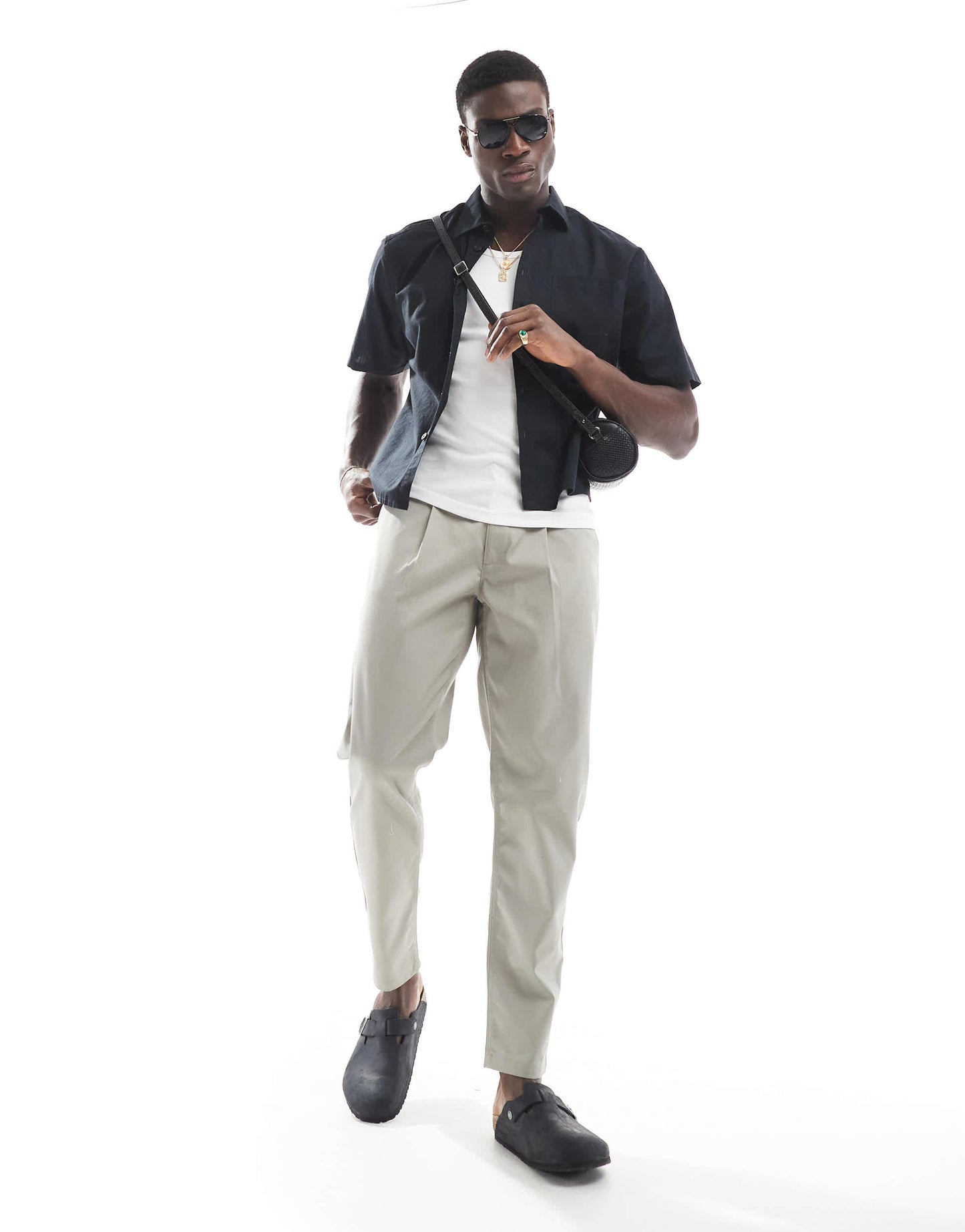ONLY & SONS boxy fit linen mix shirt in black
