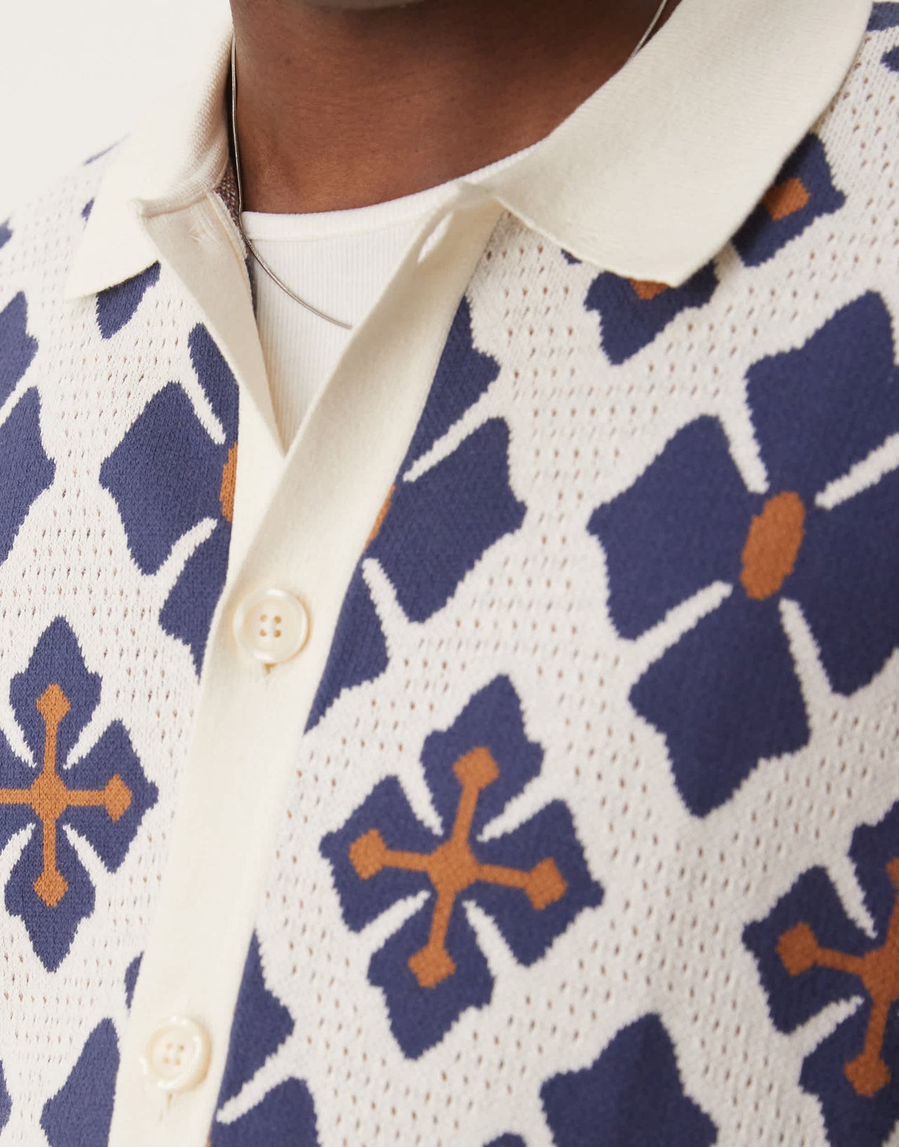 ASOS DESIGN relaxed knitted button through polo co-ord with aztec pattern in blue