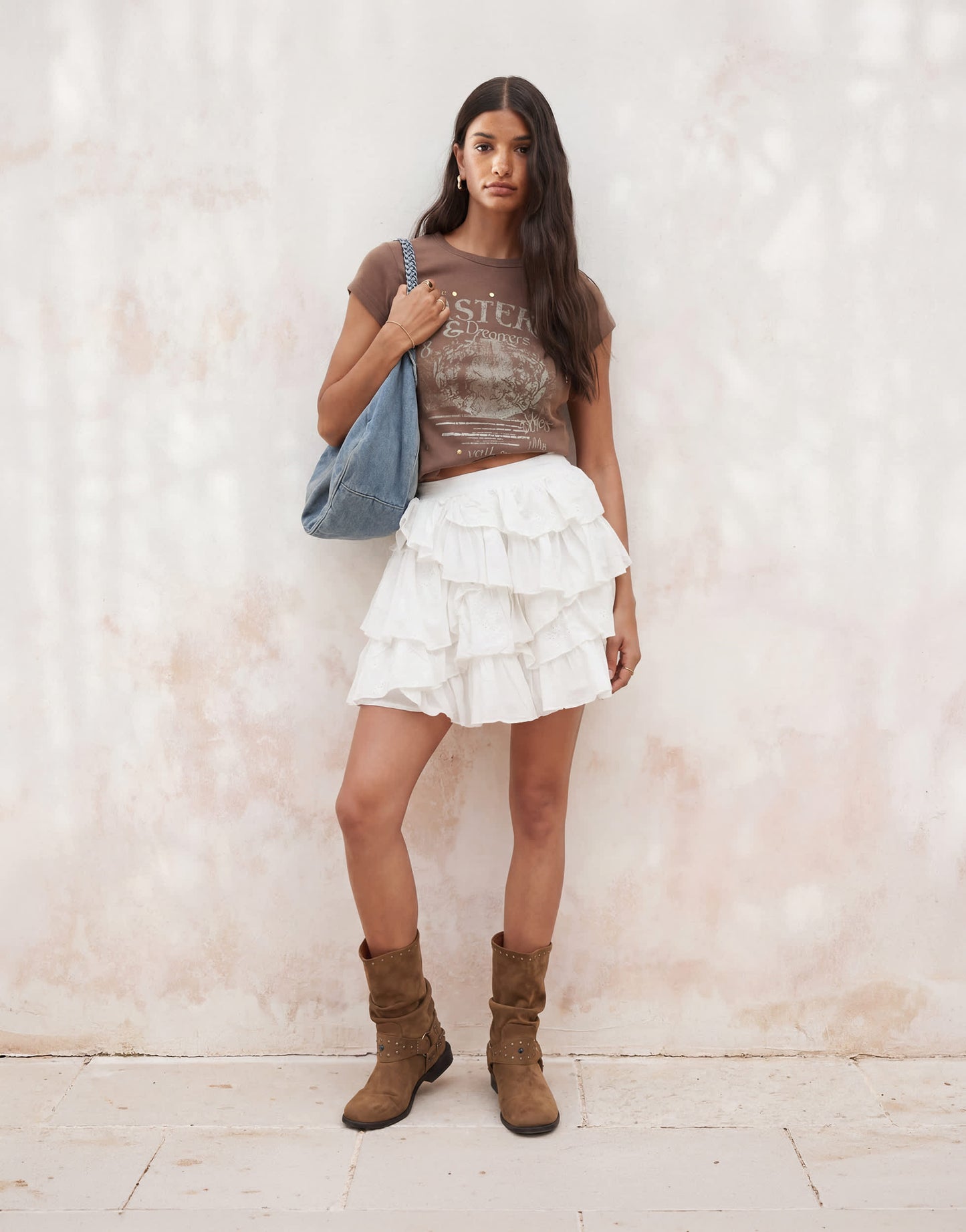 Miss Selfridge embroidered cotton ruffle mini skirt