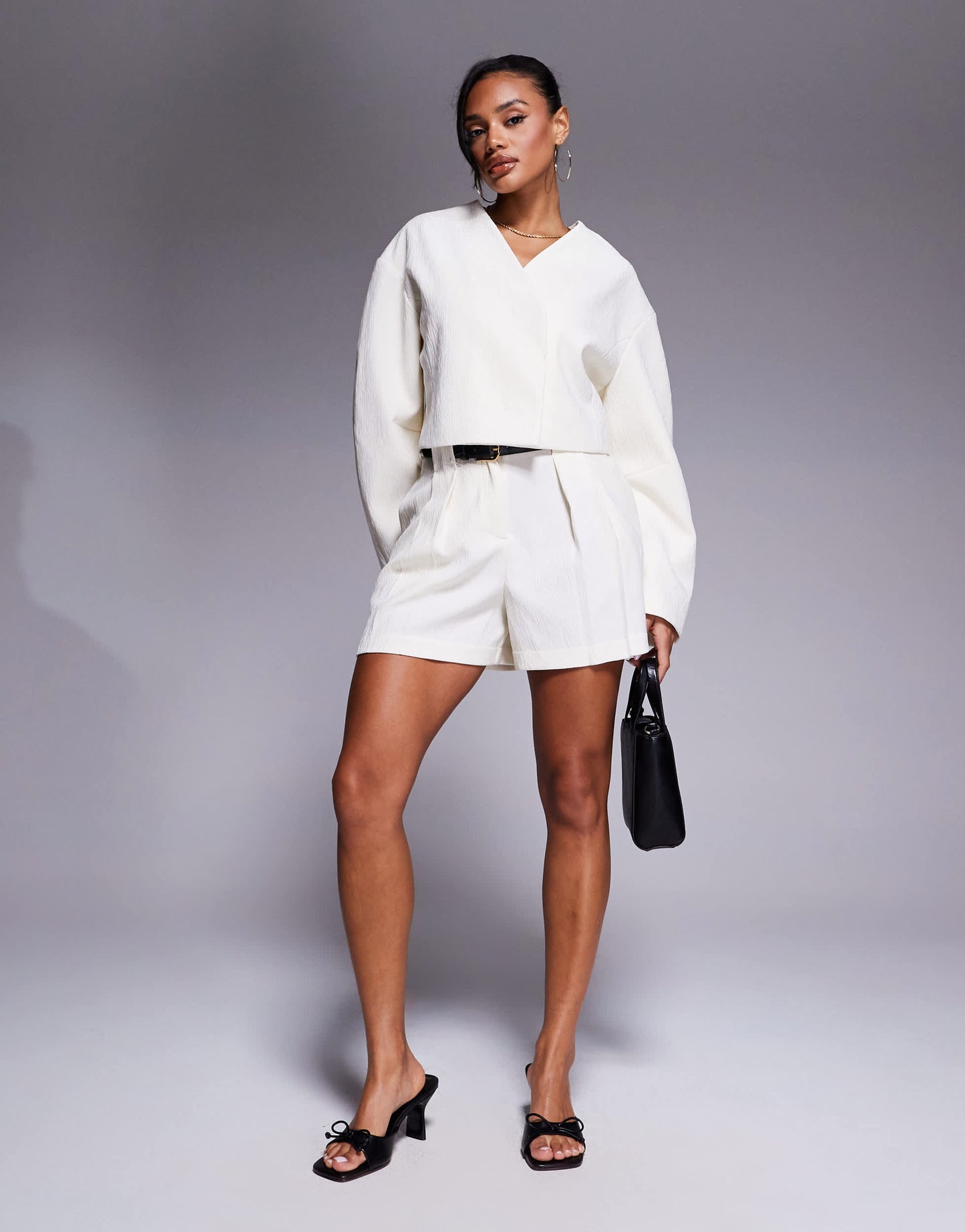 ASOS DESIGN cropped textured blazer co-ord in cream
