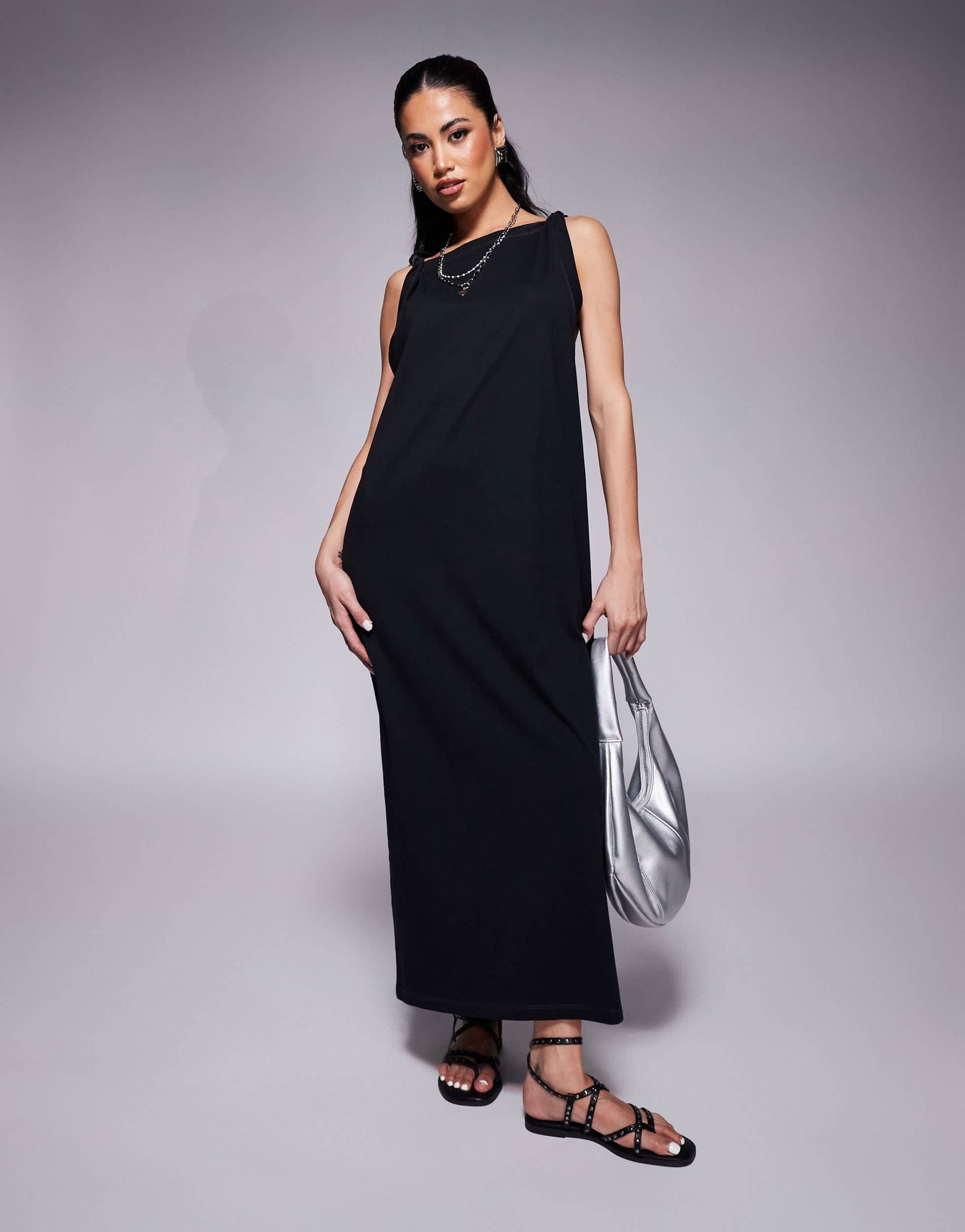 ASOS DESIGN sleeveless twist shoulder column midi dress in black