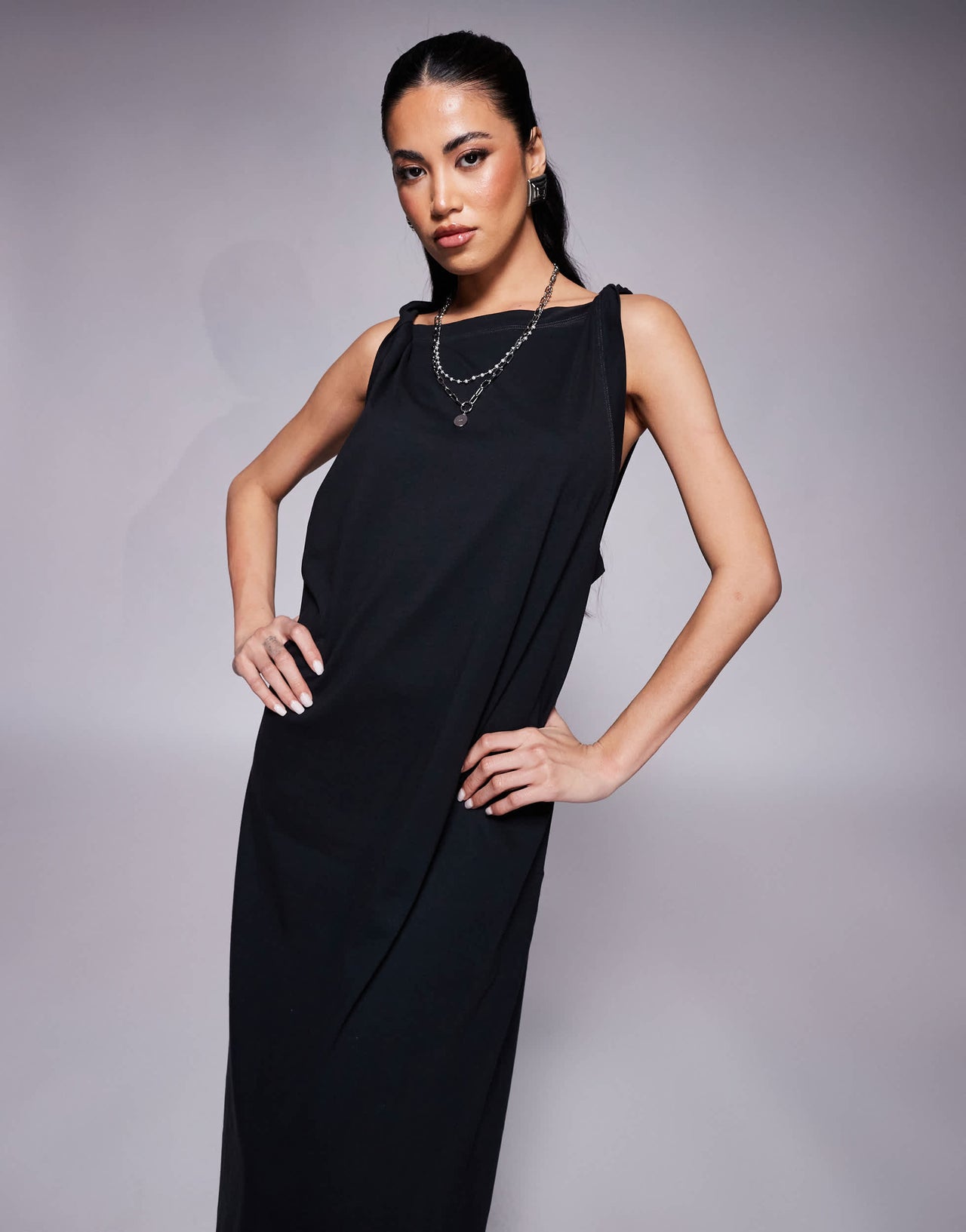 ASOS DESIGN sleeveless twist shoulder column midi dress in black