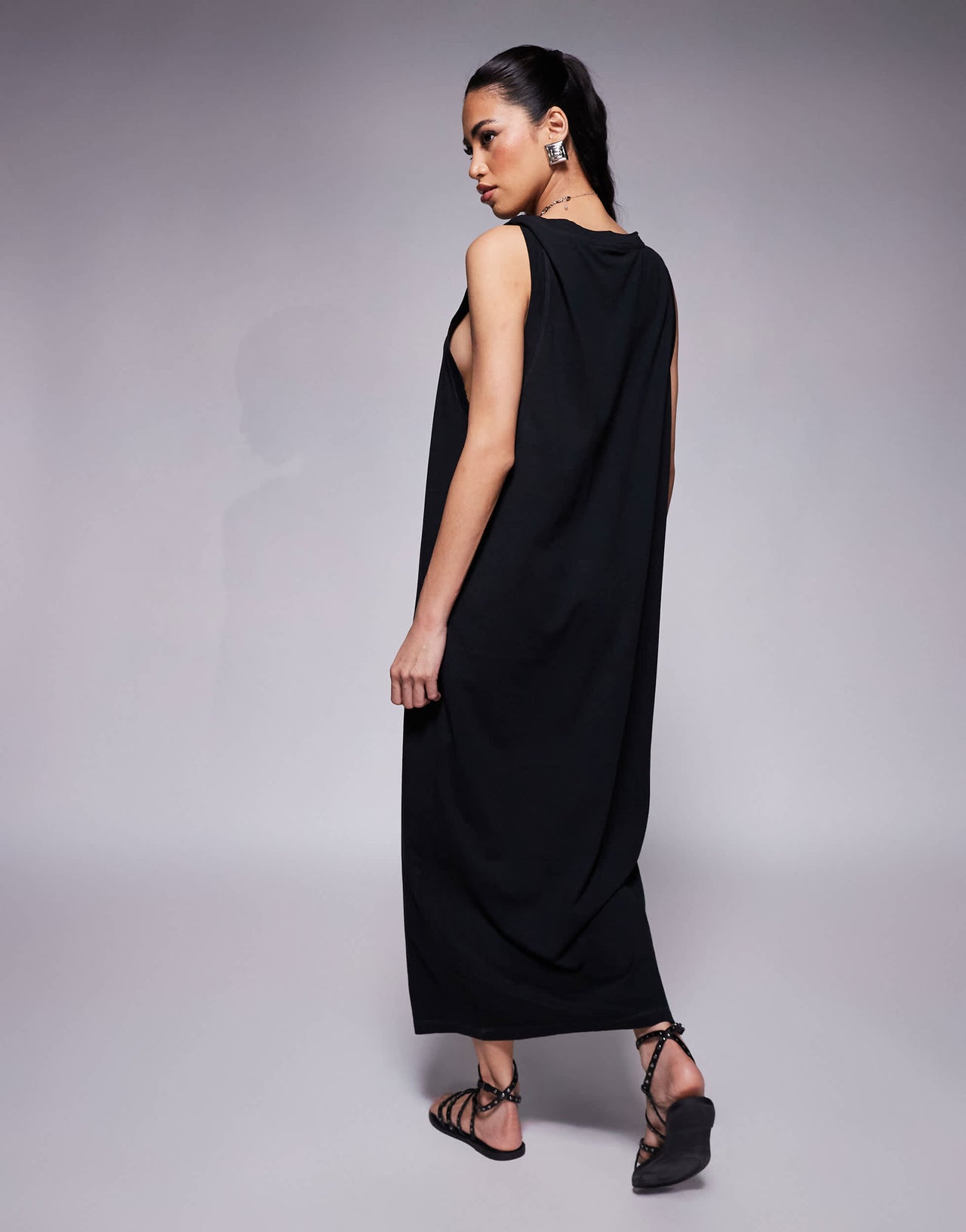 ASOS DESIGN sleeveless twist shoulder column midi dress in black