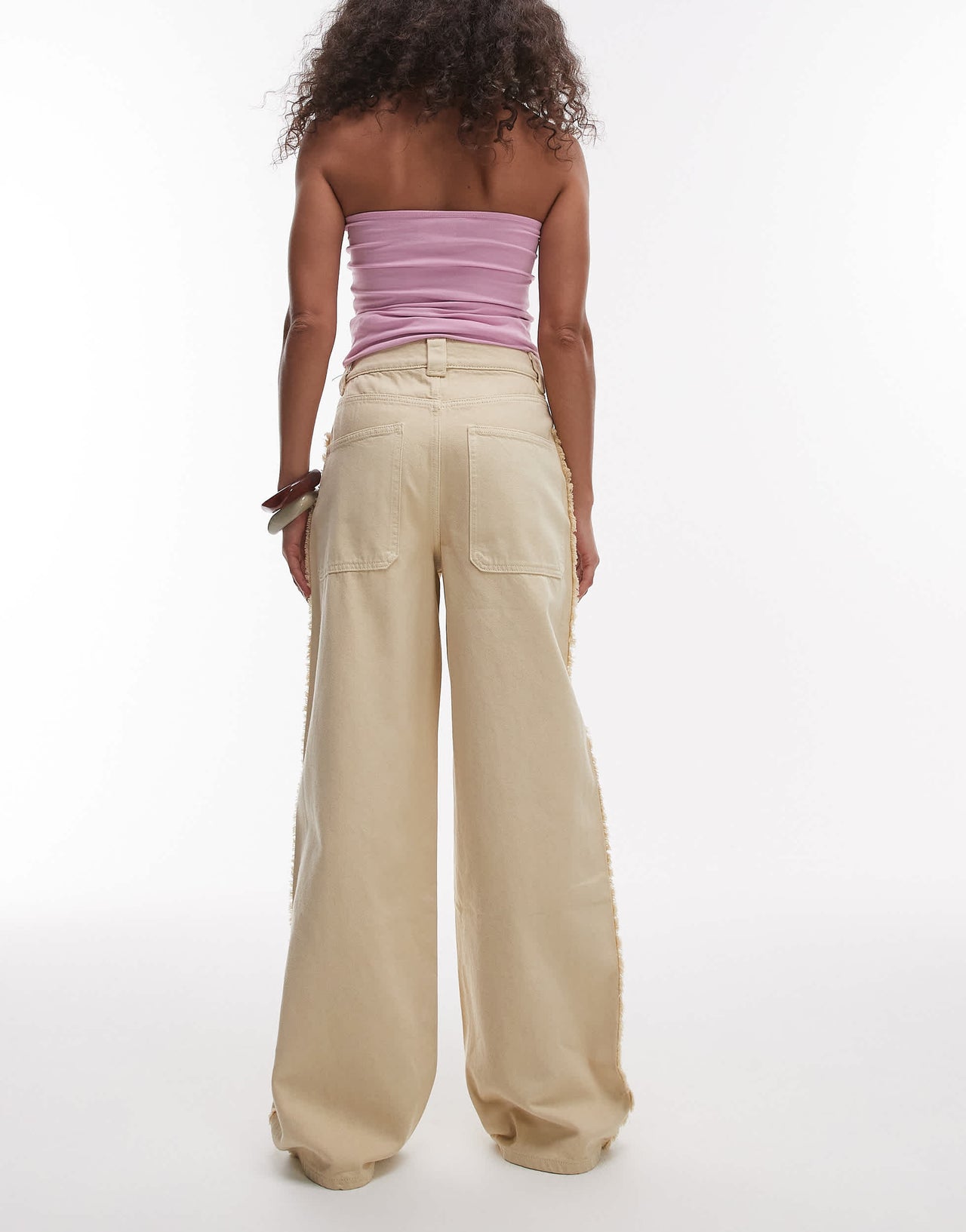 & Other Stories high waist wide denim jeans with fray detail in butter yellow