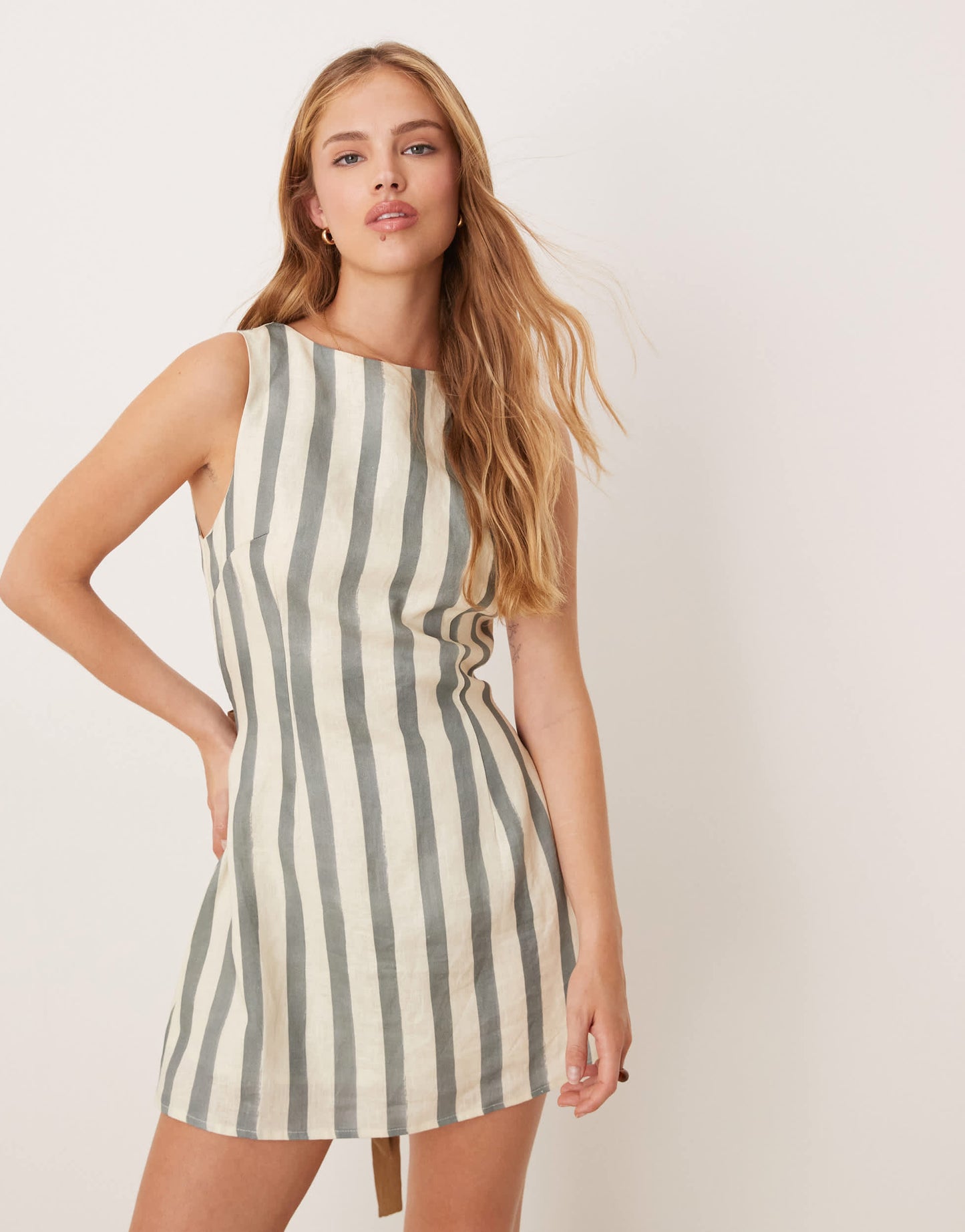 VRG GRL lea striped linen mini dress in multi
