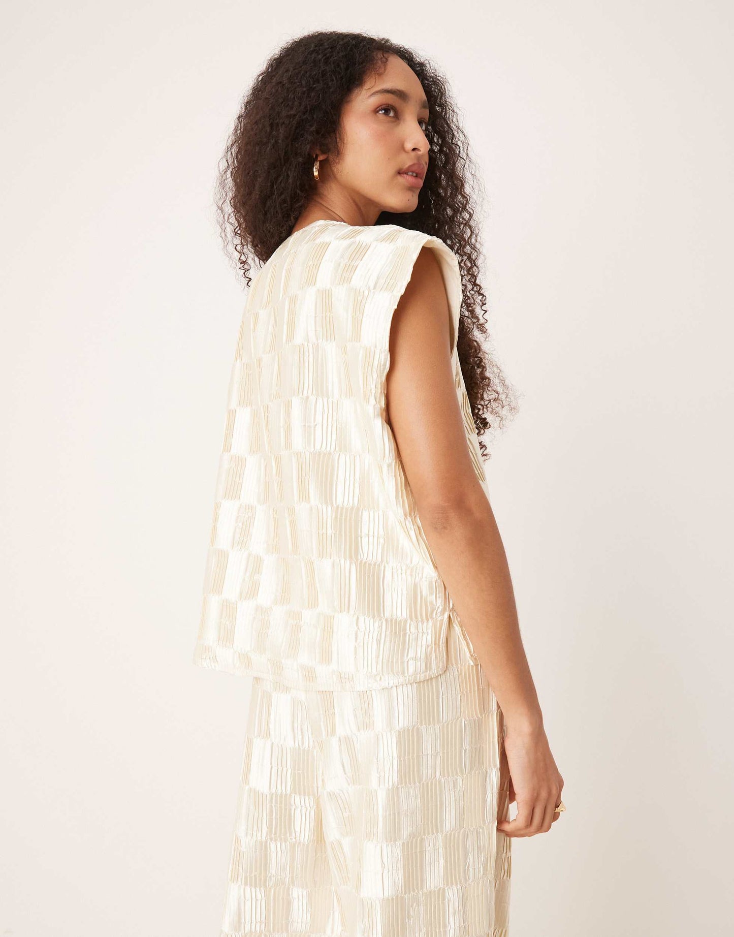 VRG GRL enni tie-front plisse smock vest co-ord top in cream