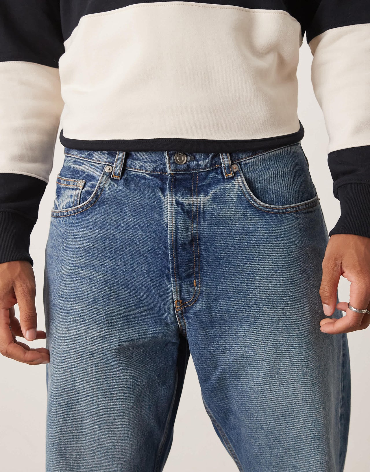Arket Ocean loose straight leg jeans in mid washed blue