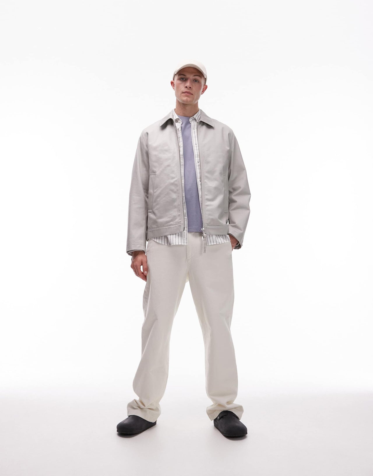 ARKET zip front minimal workwear jacket with collar in mole