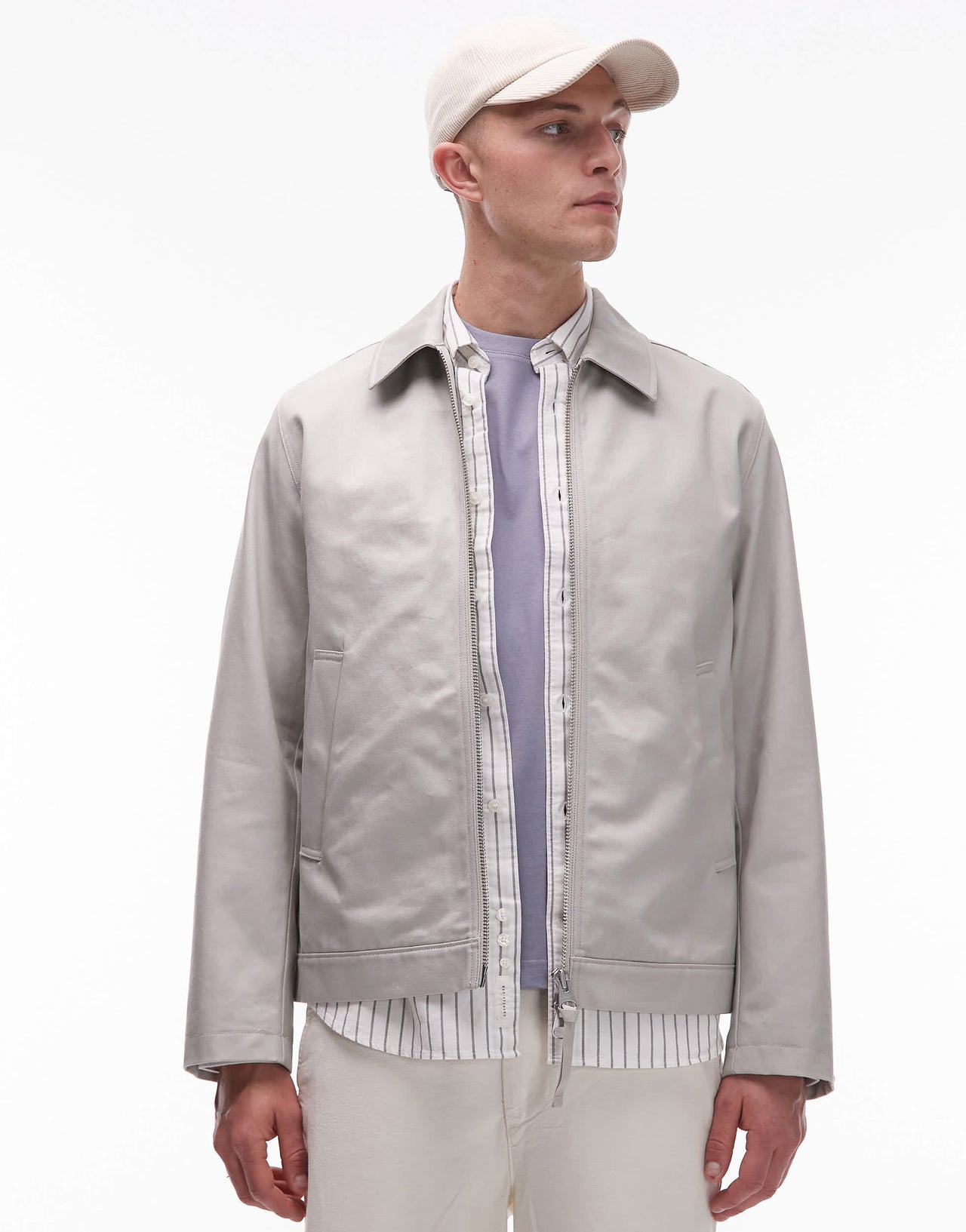 ARKET zip front minimal workwear jacket with collar in mole