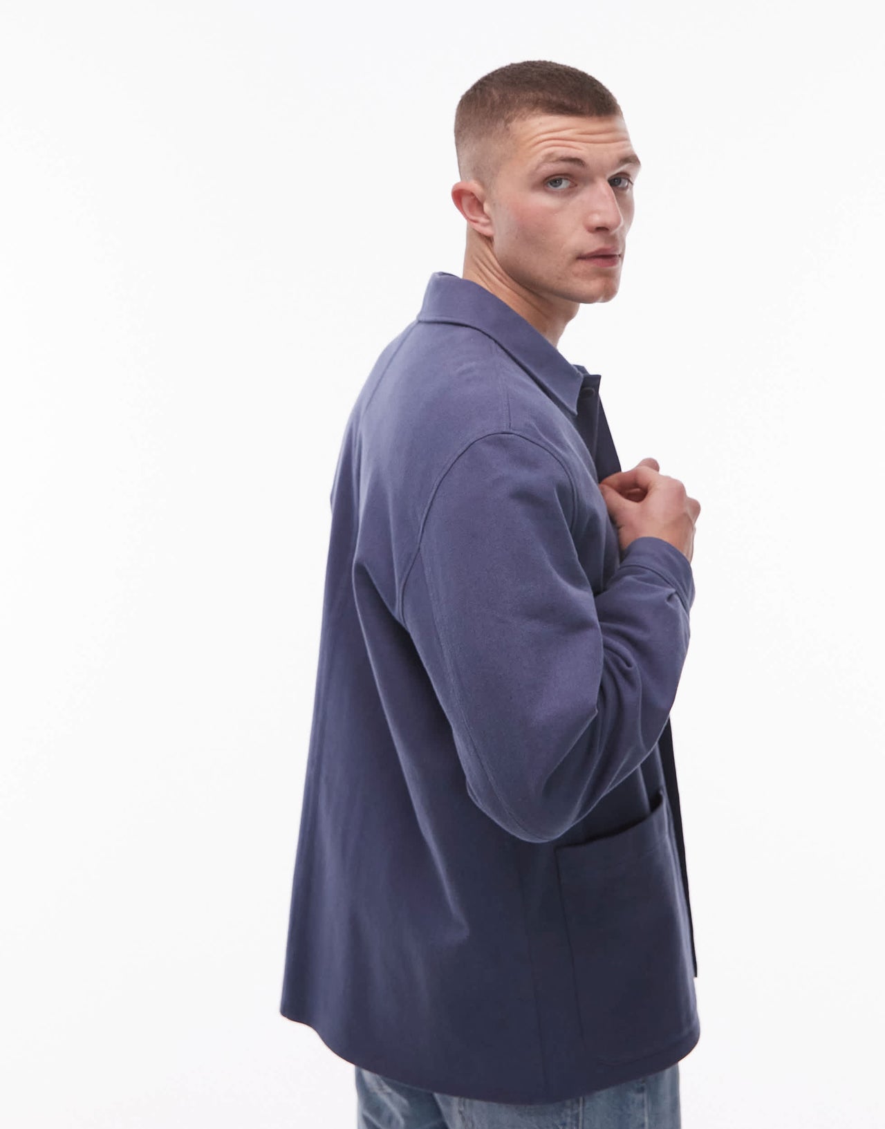 ARKET textured linen blend overshirt in blue
