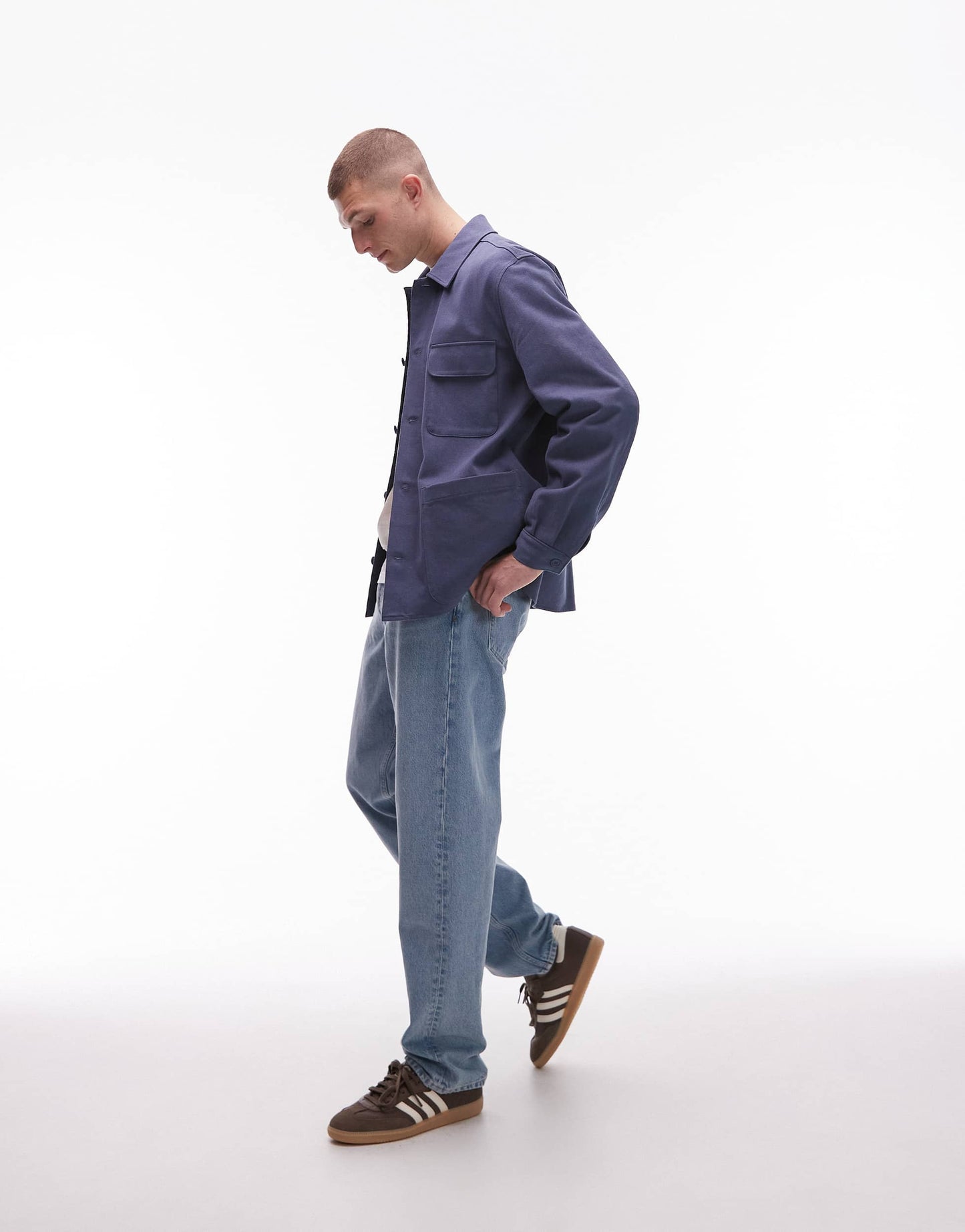 ARKET textured linen blend overshirt in blue