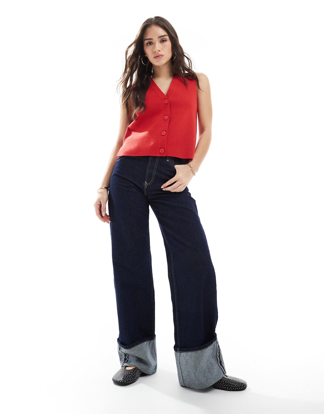 New Look button down knitted waistcoat in bright red