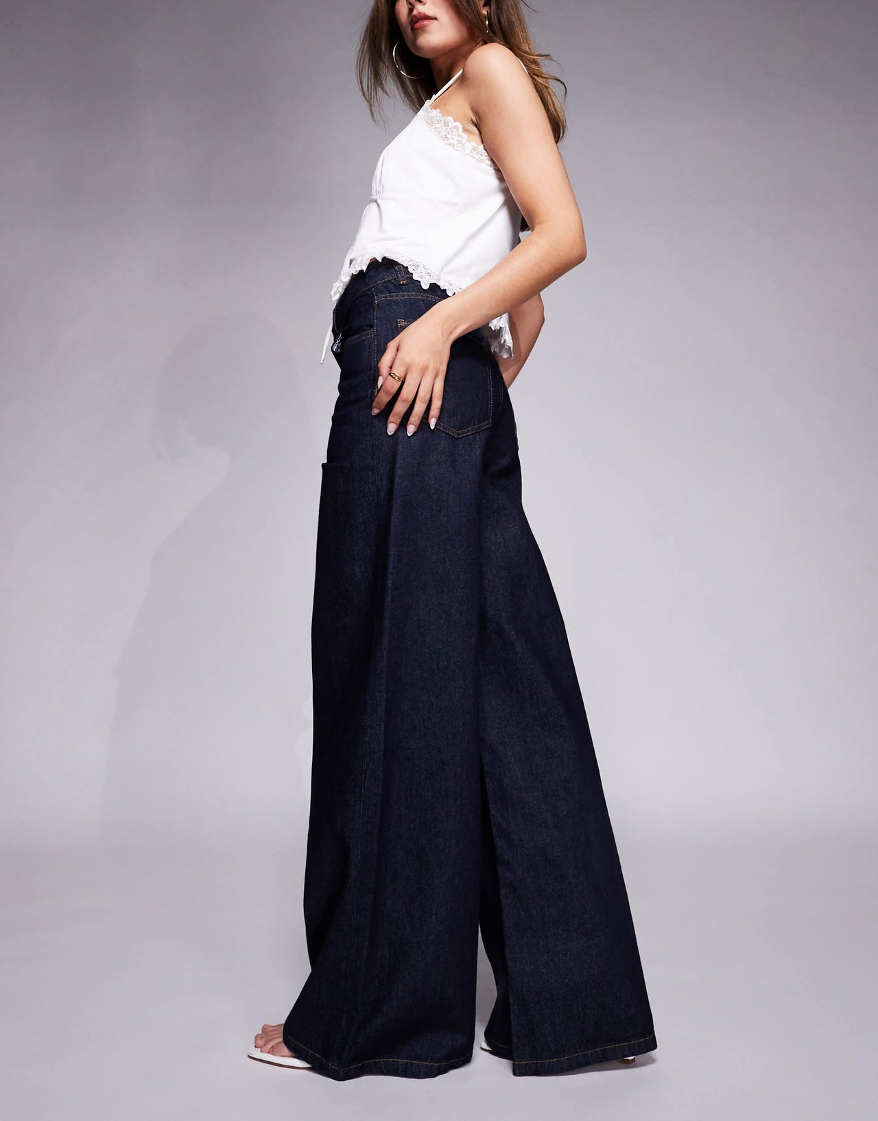 River Island baggy wide leg jeans in darkwash
