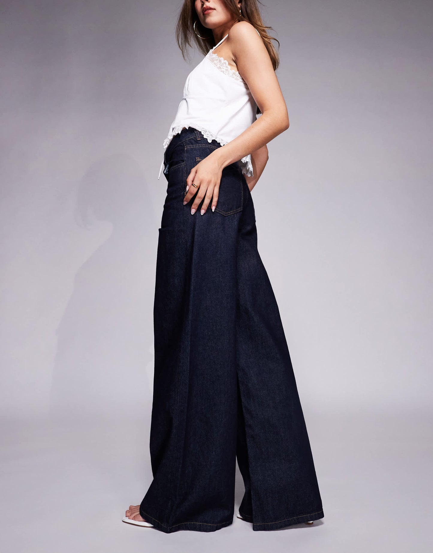 River Island baggy wide leg jeans in darkwash