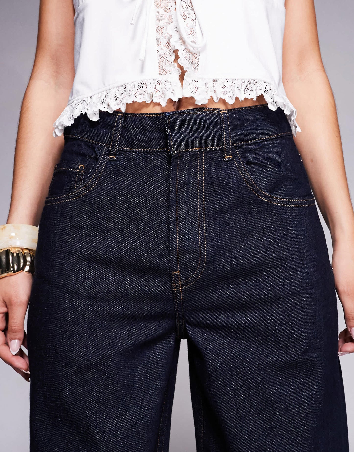 River Island baggy wide leg jeans in darkwash