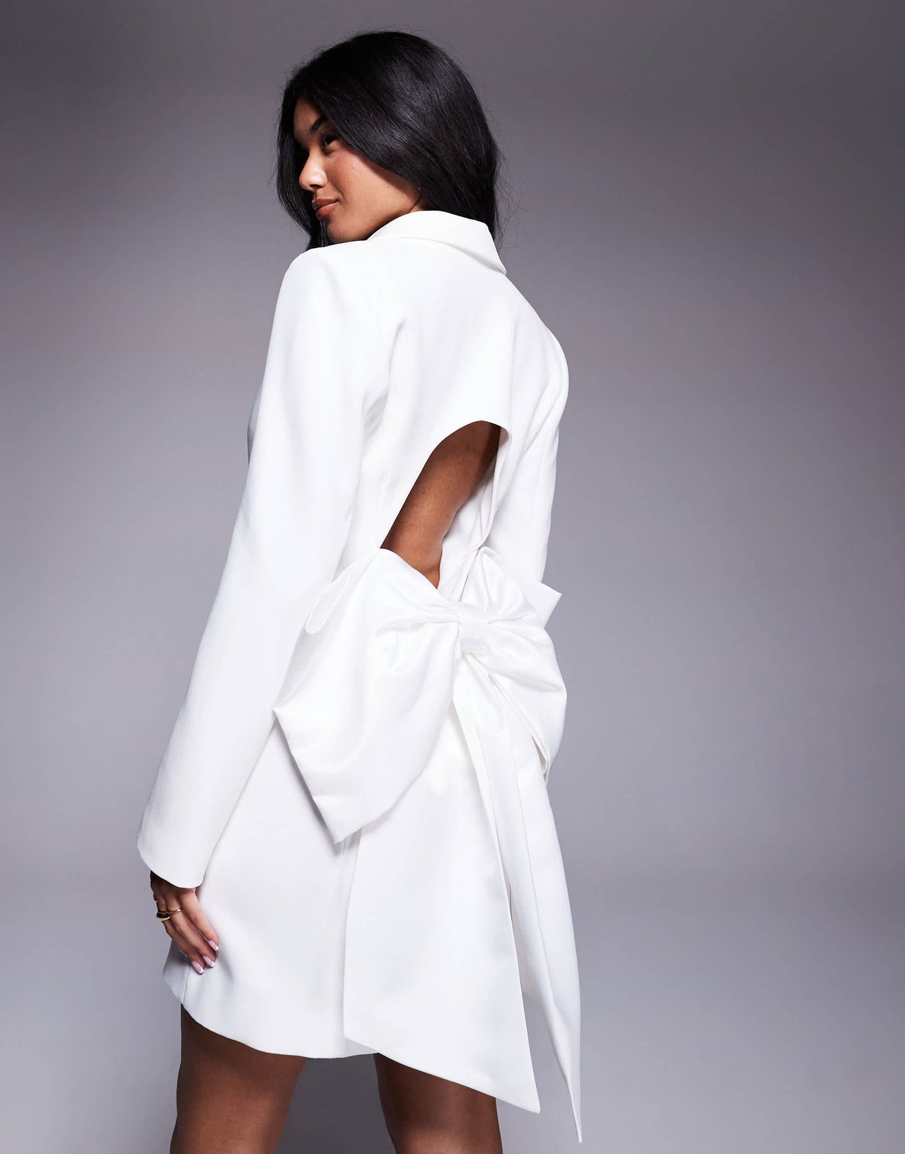 River Island bow back blazer dress in white