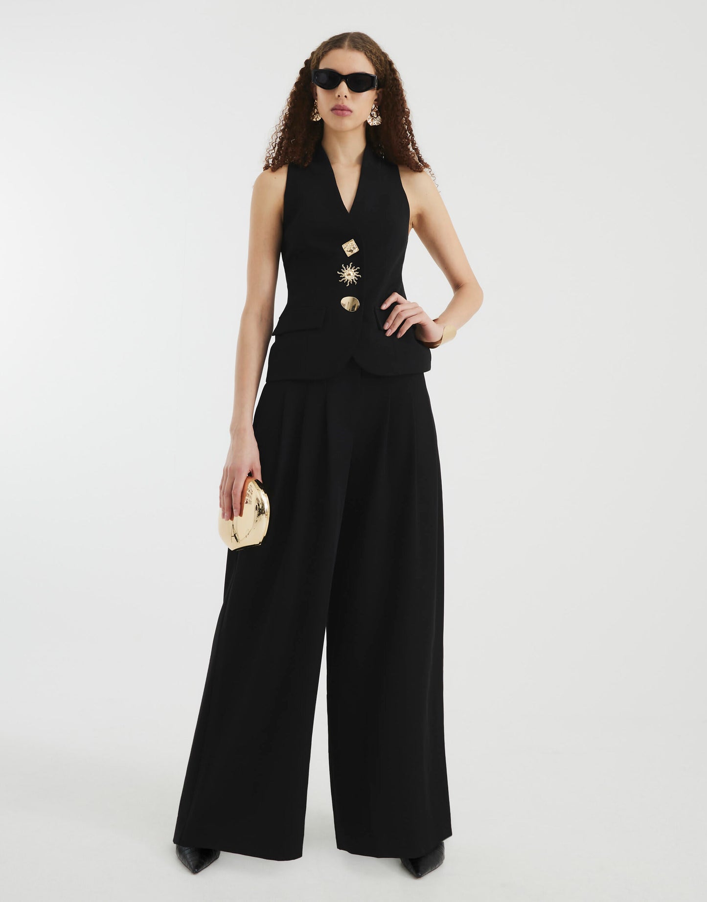 River Island button down halterneck waistcoat in black