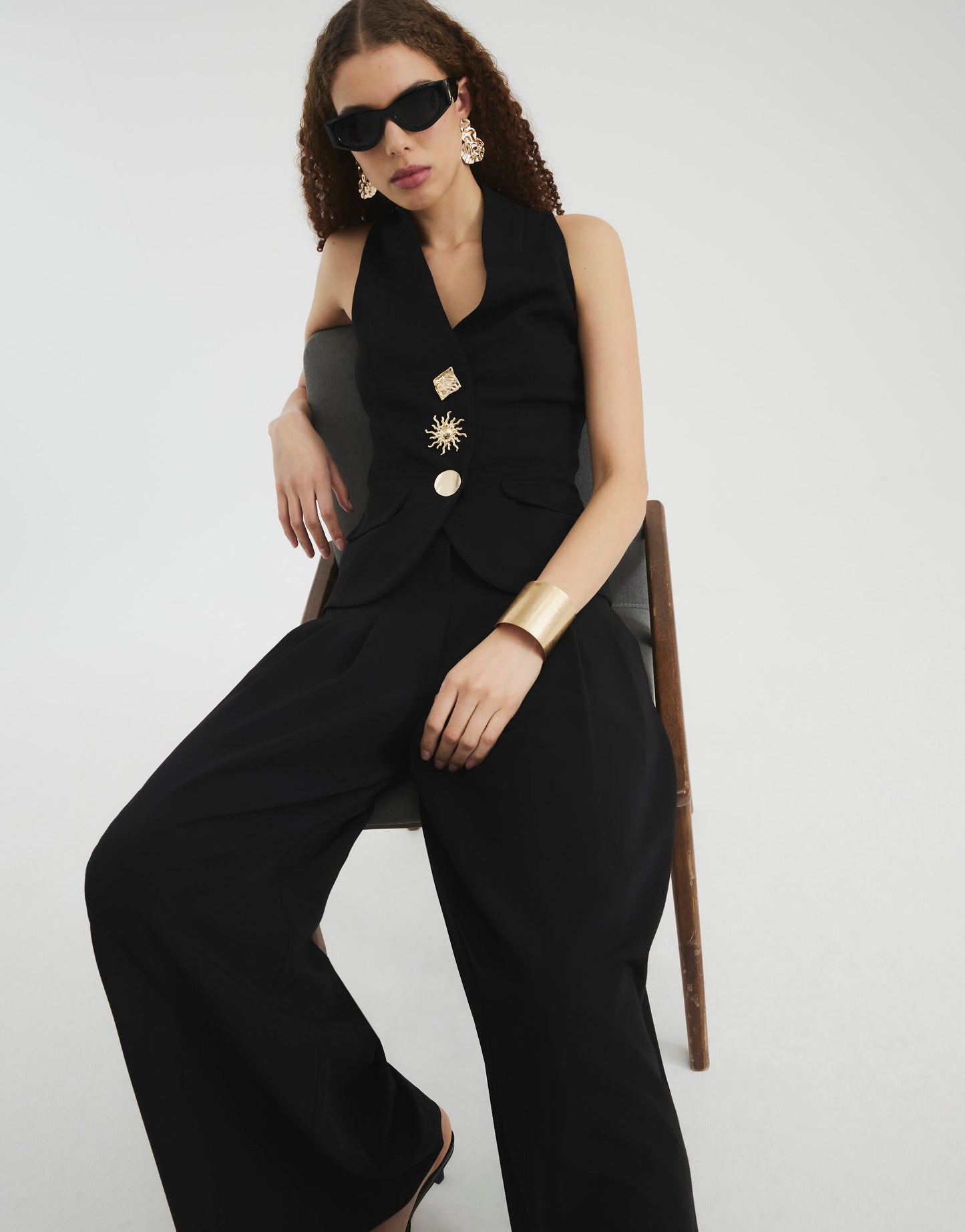 River Island button down halterneck waistcoat in black