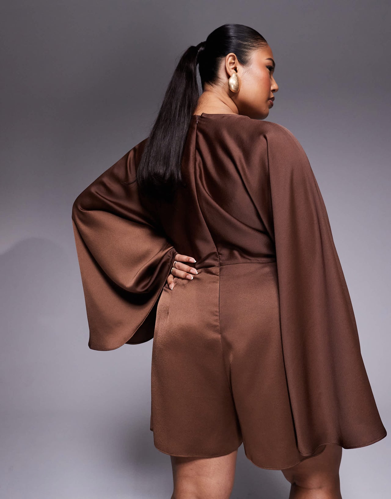ASOS DESIGN Curve structured batwing playsuit with skort detail in chocolate