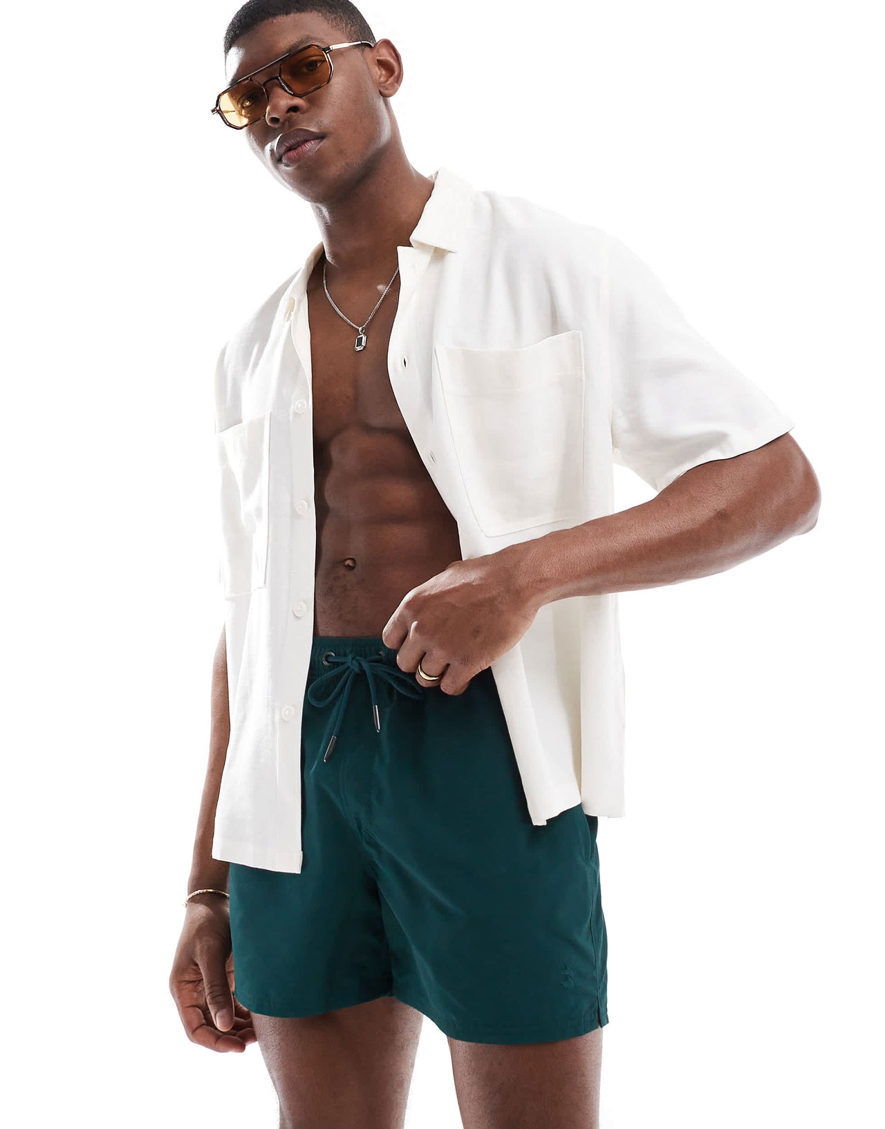 Bershka basic swimshort in dark green