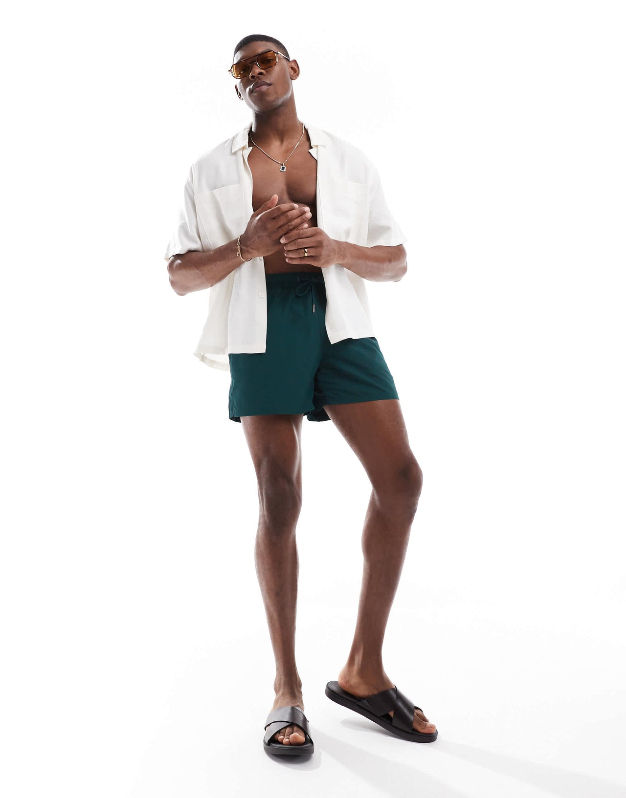 Bershka basic swimshort in dark green