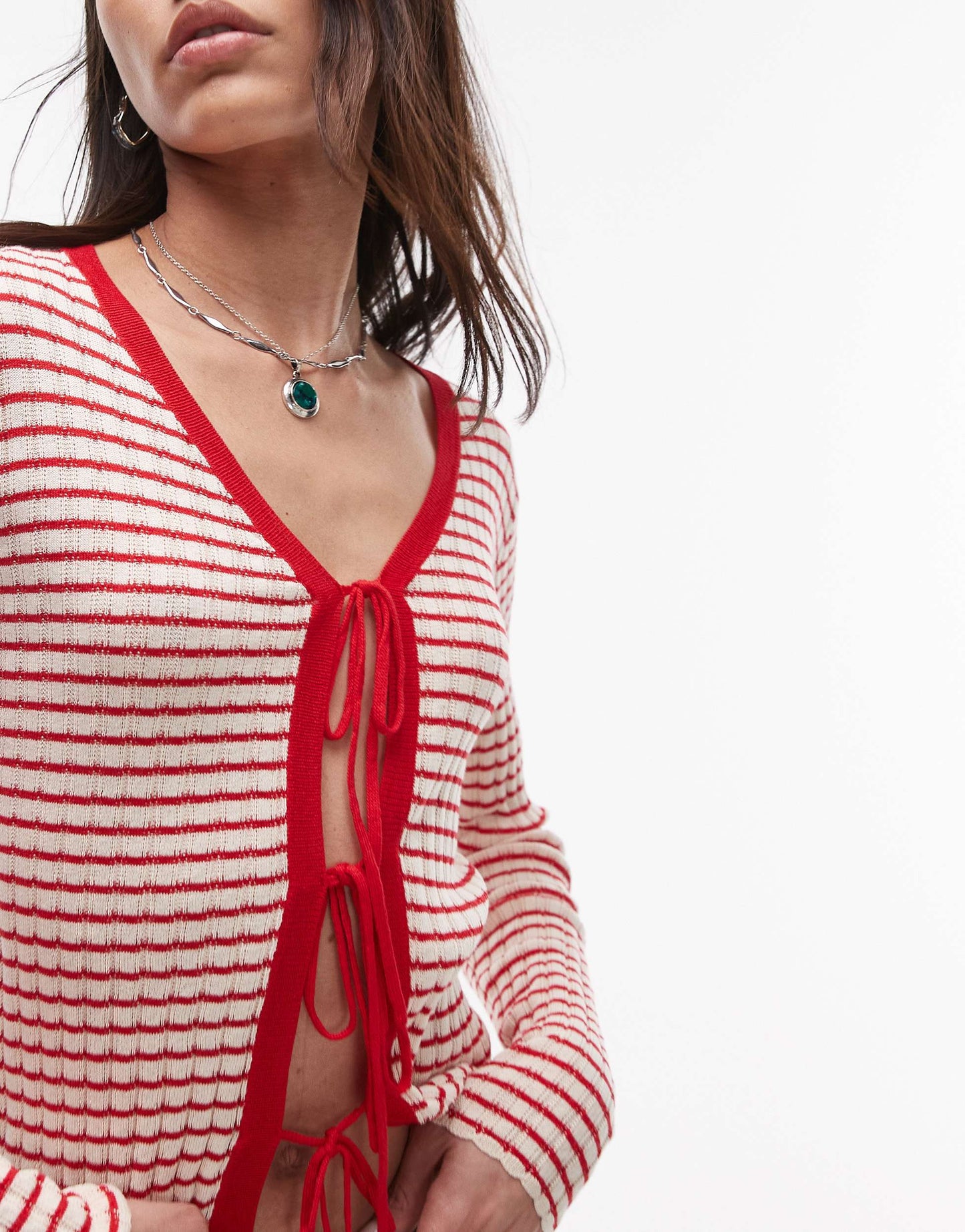 Resume front tip up cardigan in red stripe