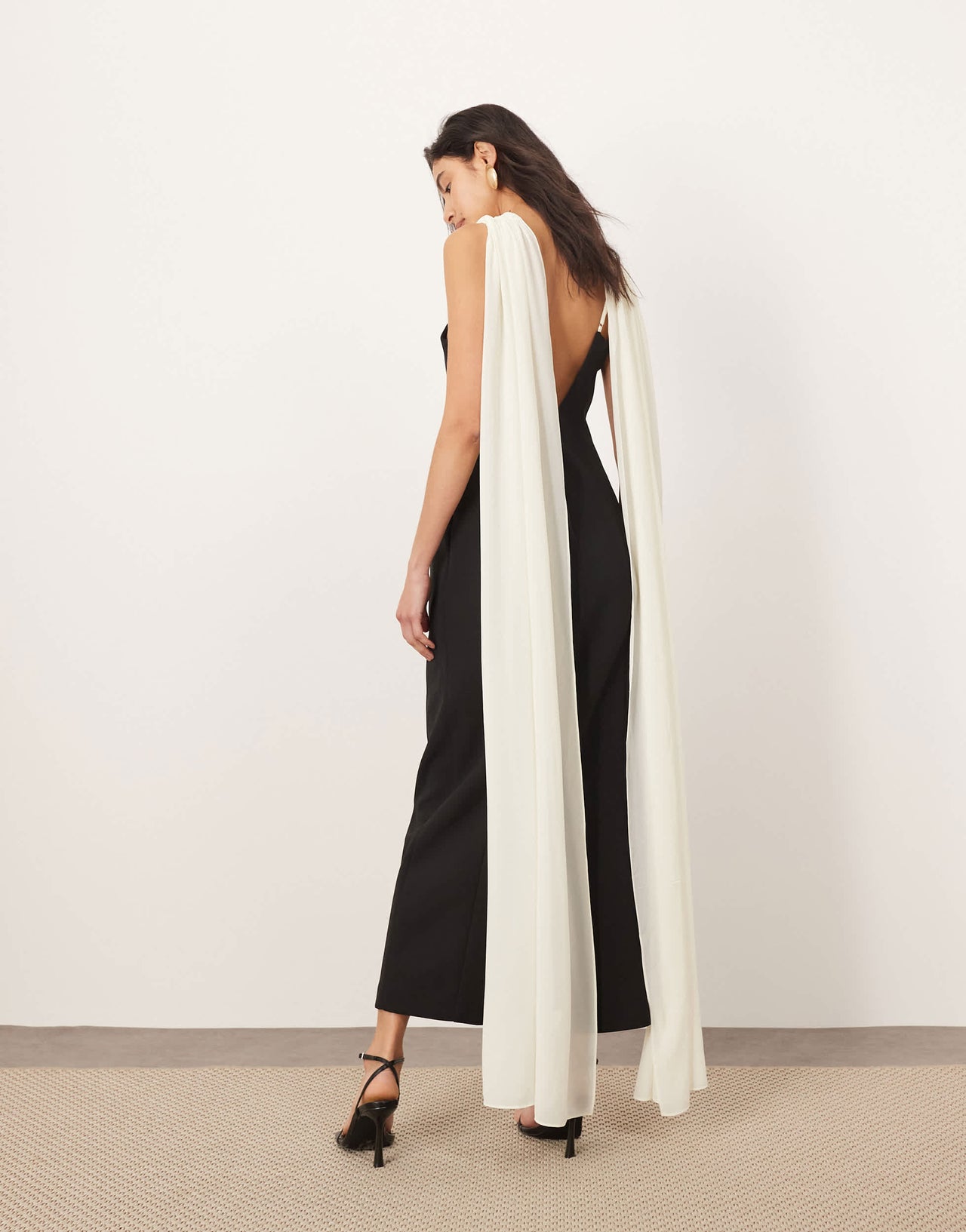 ARRANGE structured maxi dress with chiffon drape in mono