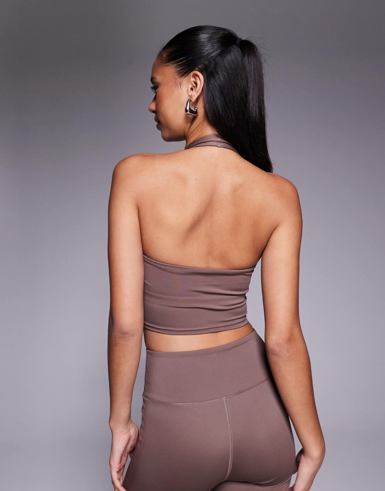 4505 halter neck performance vest with inner bra in taupe
