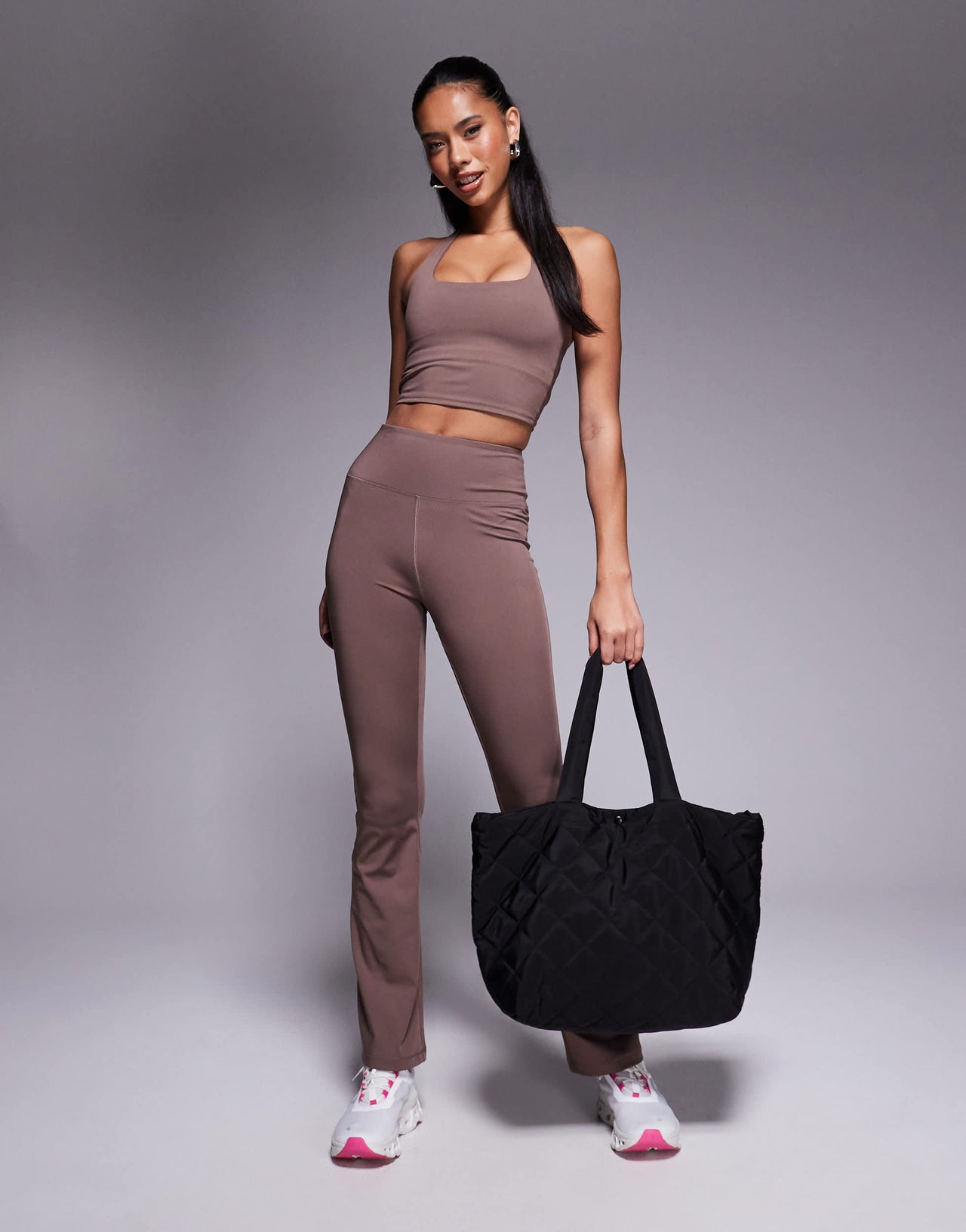 4505 halter neck performance vest with inner bra in taupe
