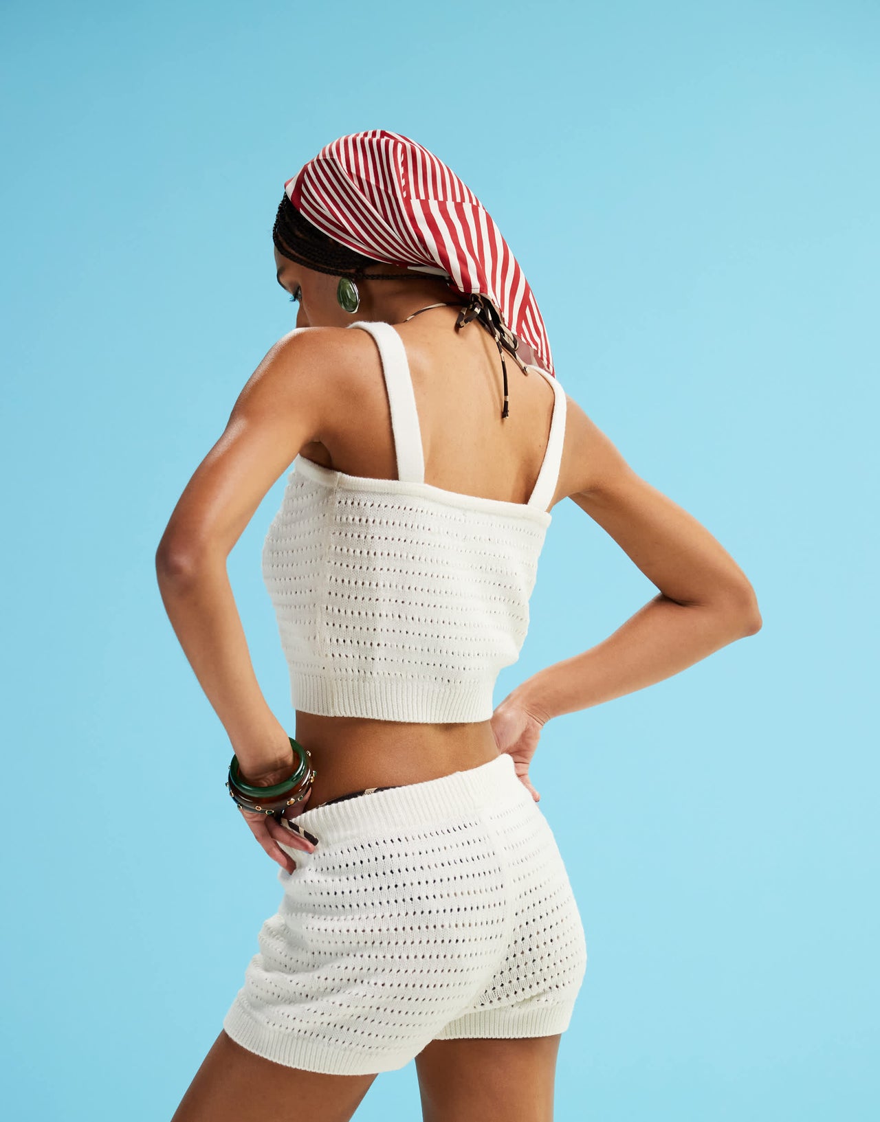 ASOS DESIGN knitted stitch mini short co-ord in cream