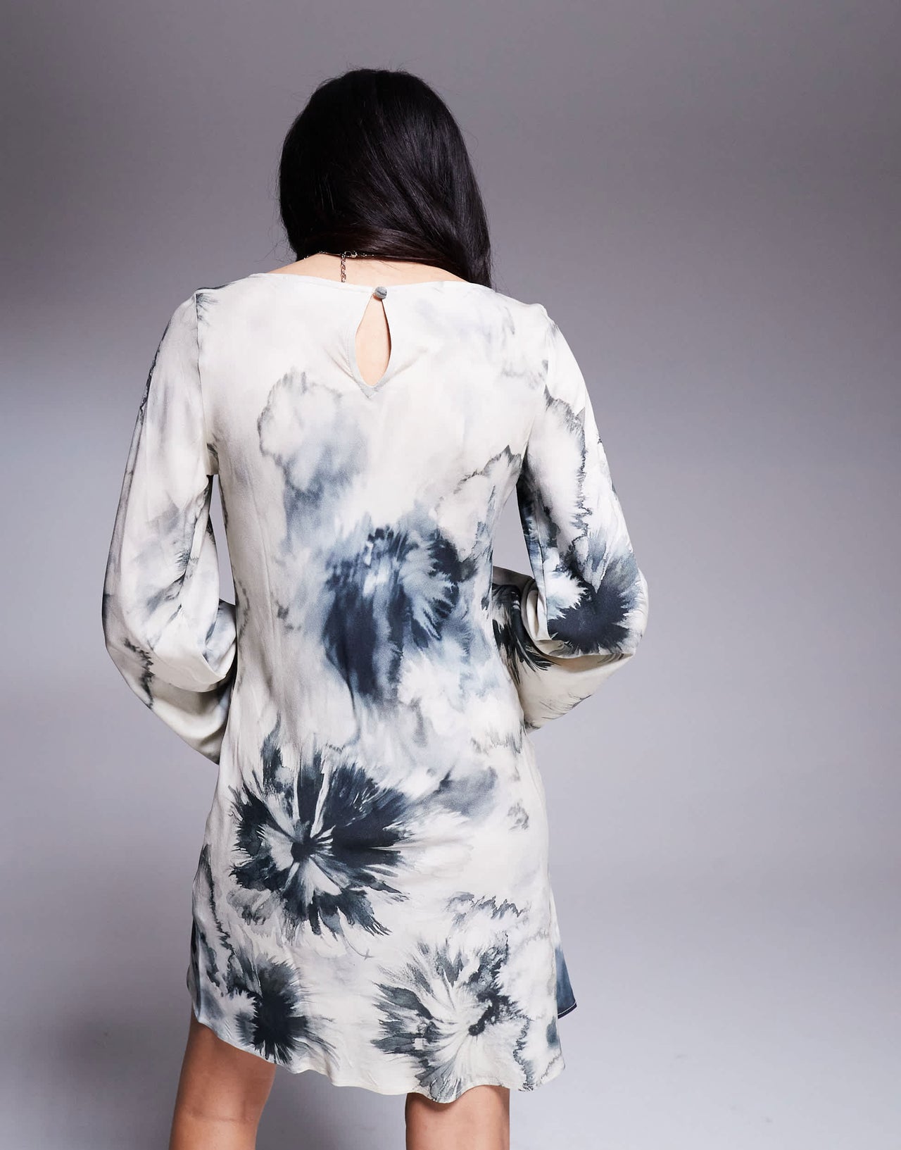 ASOS DESIGN slash neck biased mini in blow up floral print