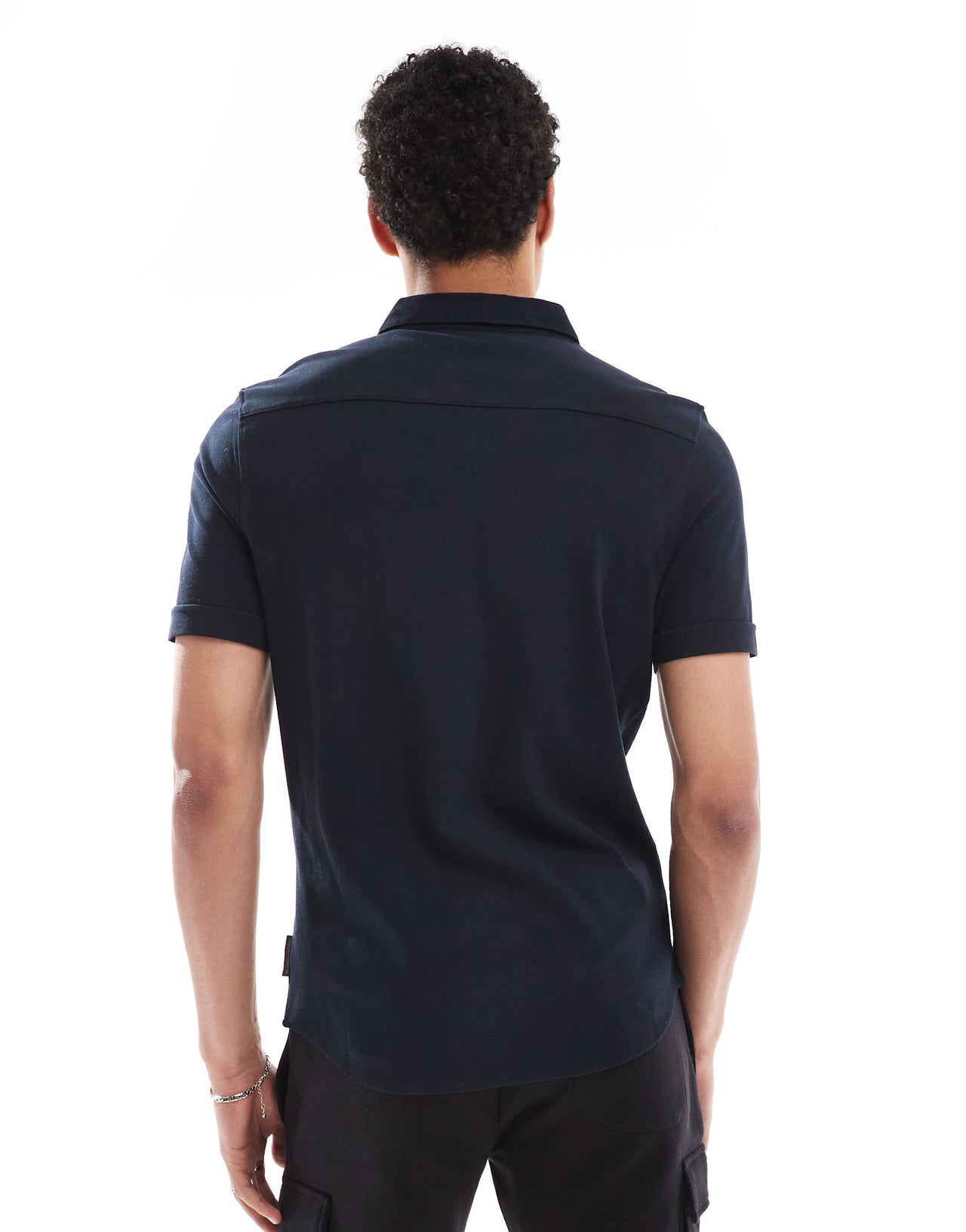 French Connection short sleeve pique button through polo in navy