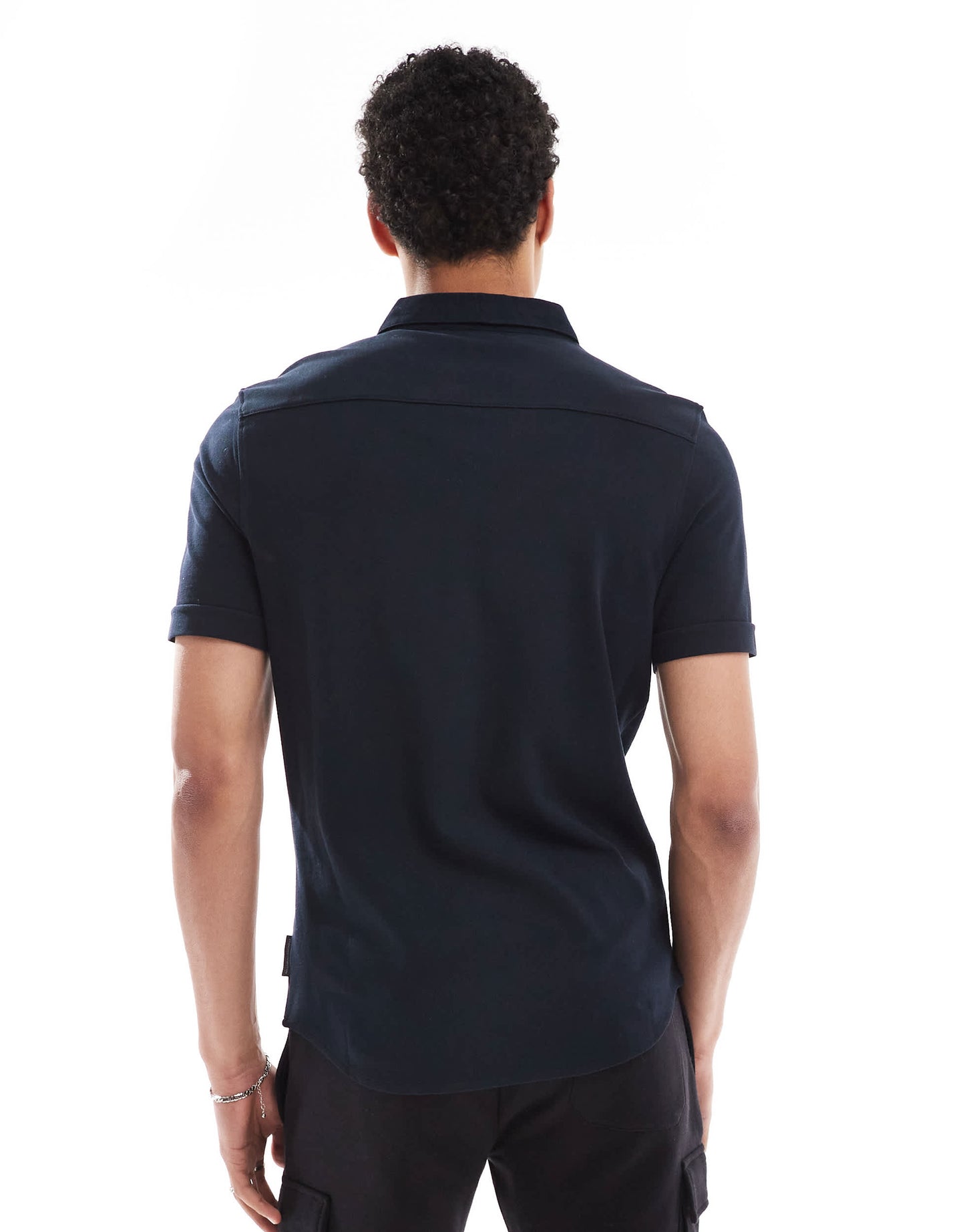 French Connection short sleeve pique button through polo in navy
