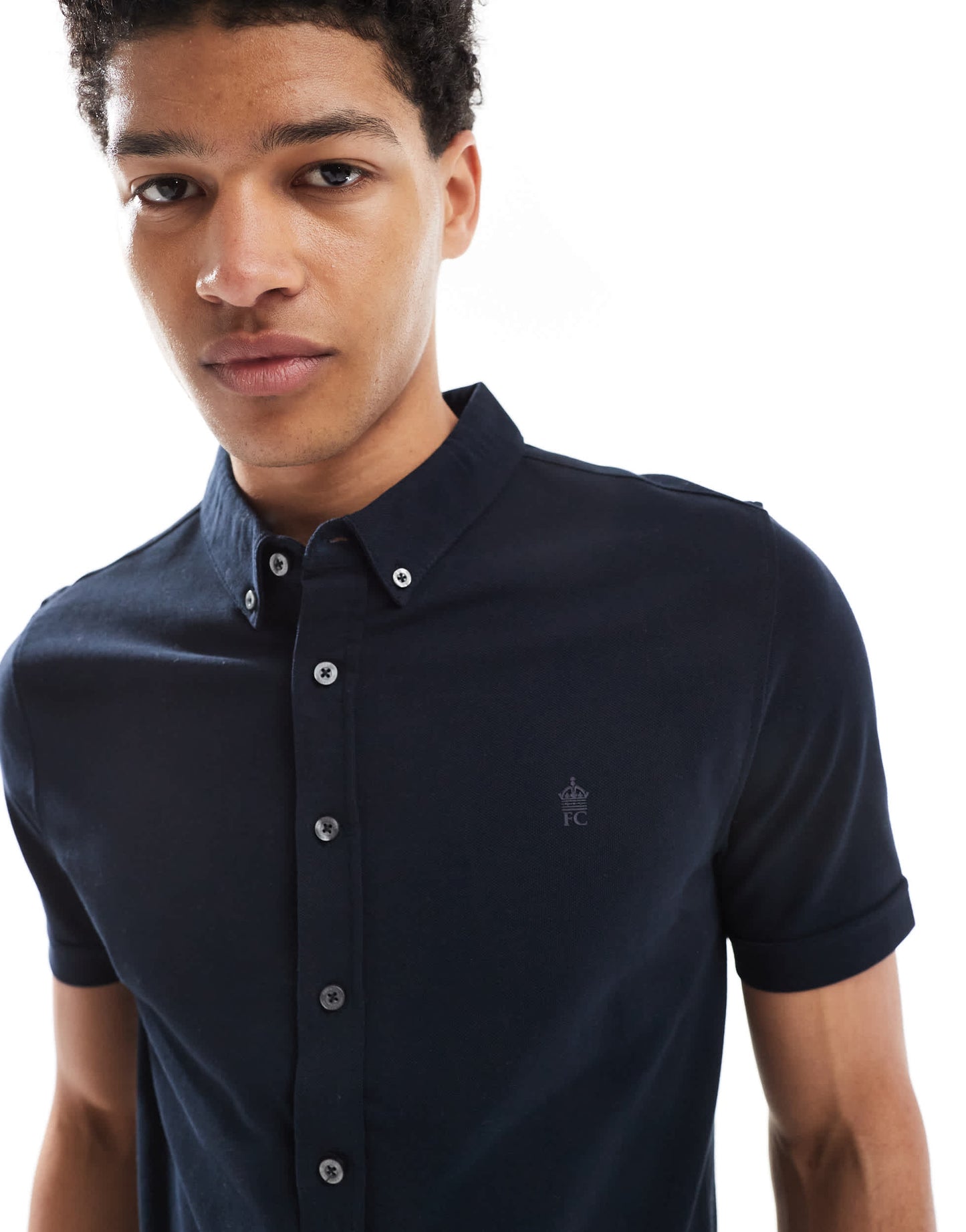 French Connection short sleeve pique button through polo in navy
