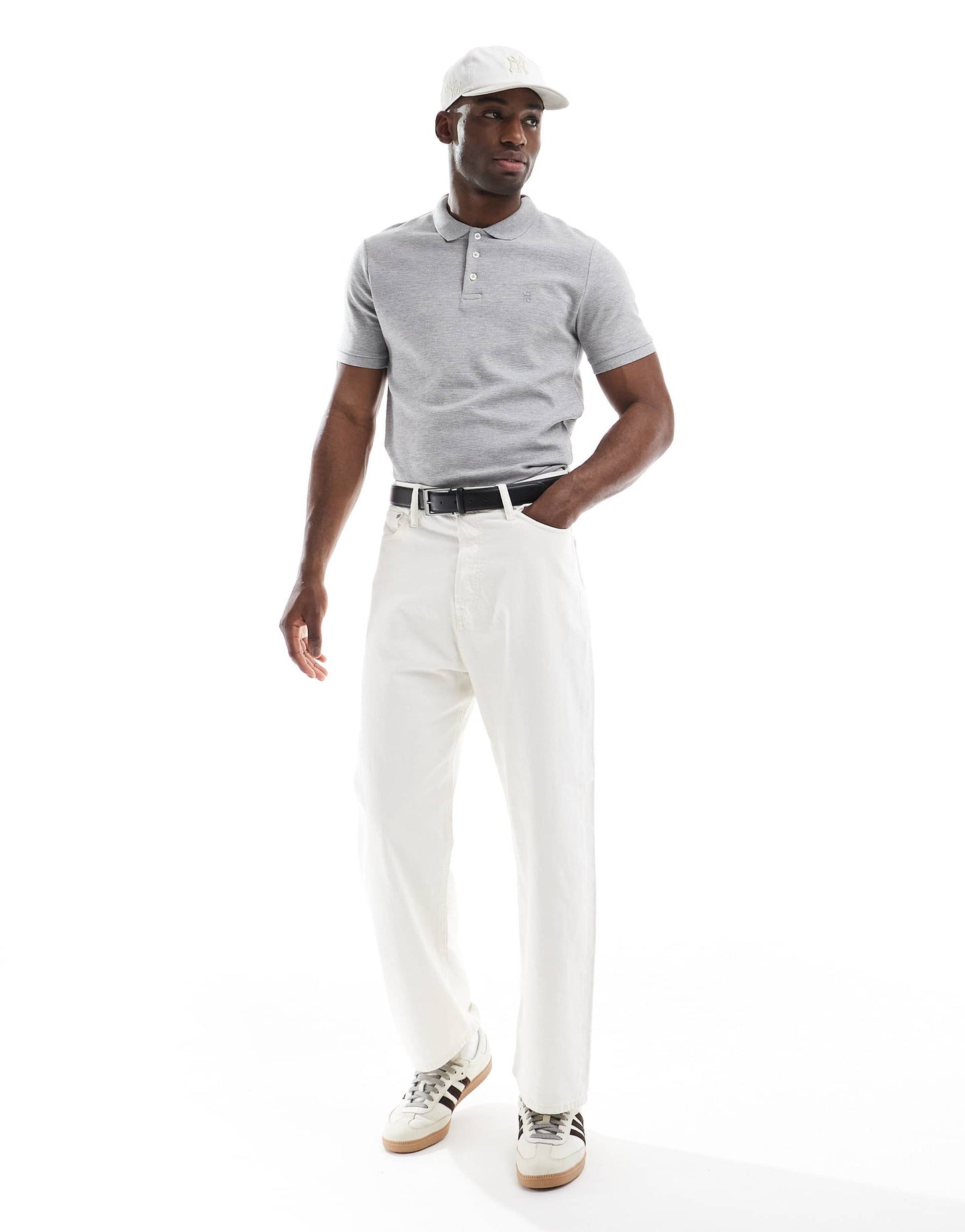 French Connection ottoman polo shirt in light grey melange
