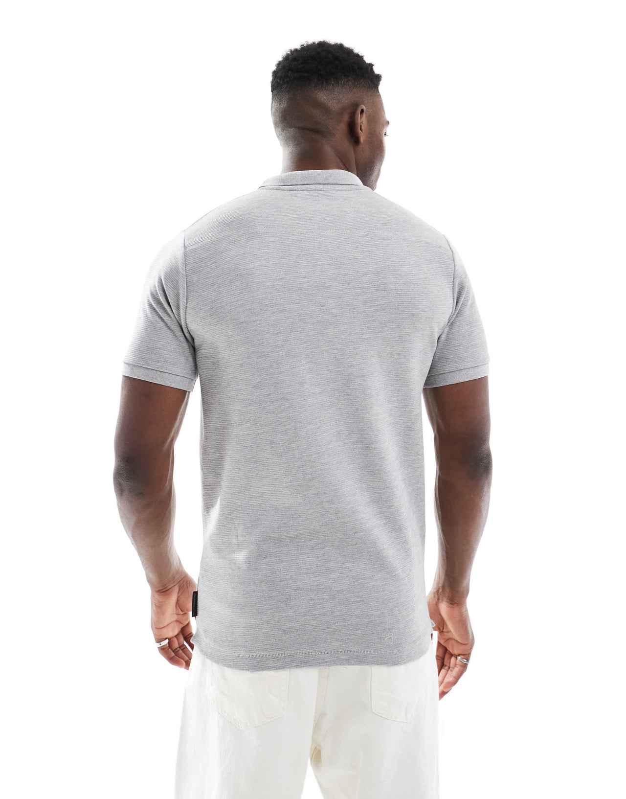 French Connection ottoman polo shirt in light grey melange
