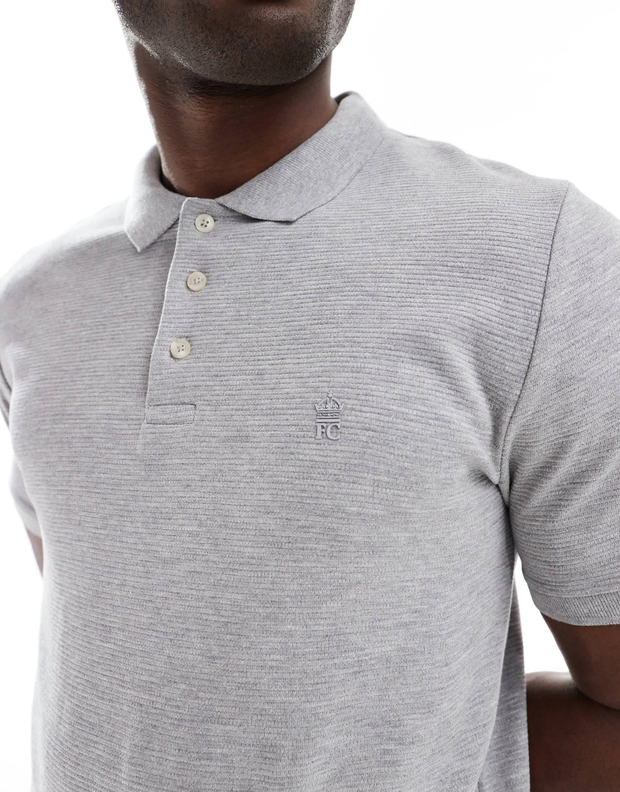French Connection ottoman polo shirt in light grey melange