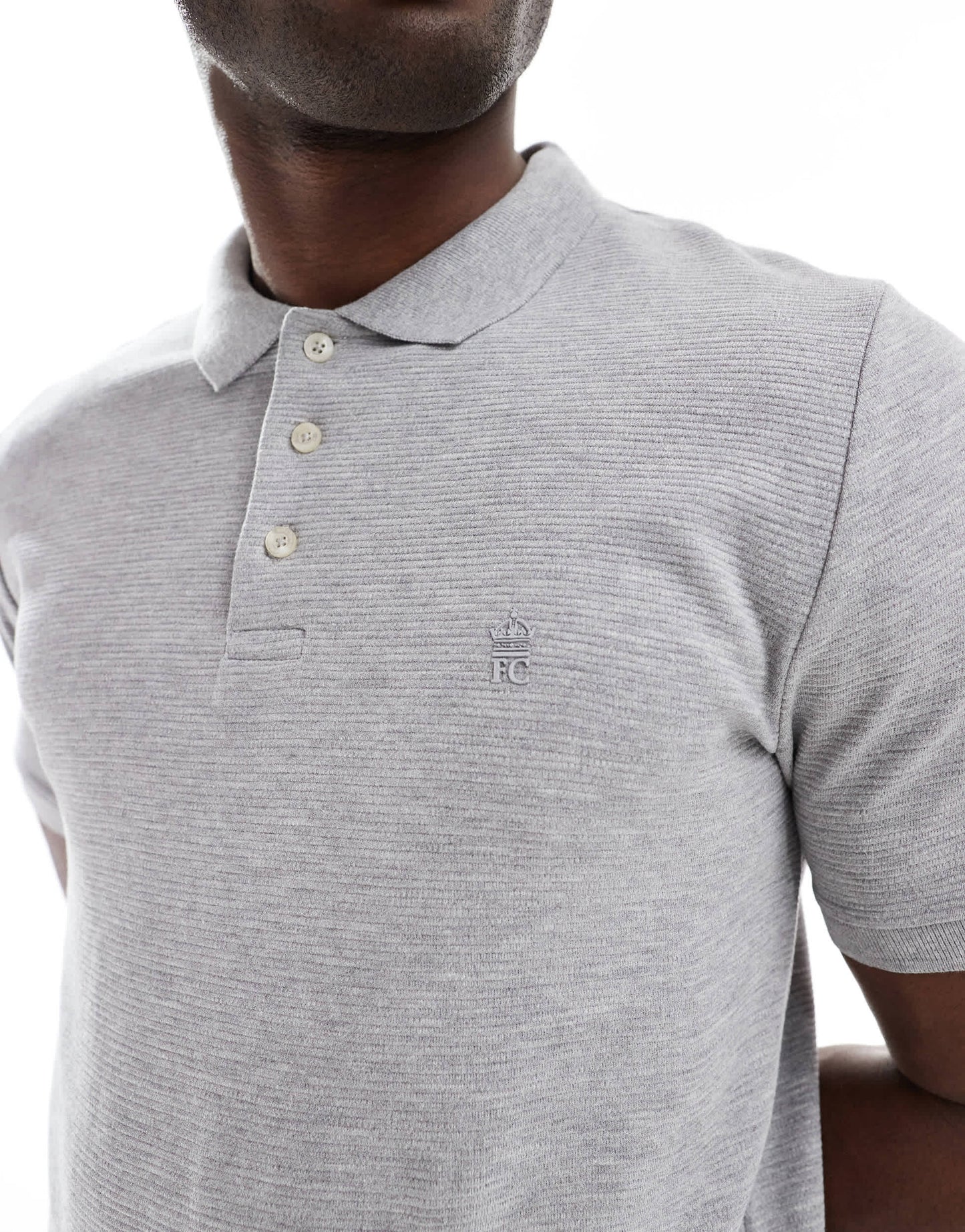 French Connection ottoman polo shirt in light grey melange