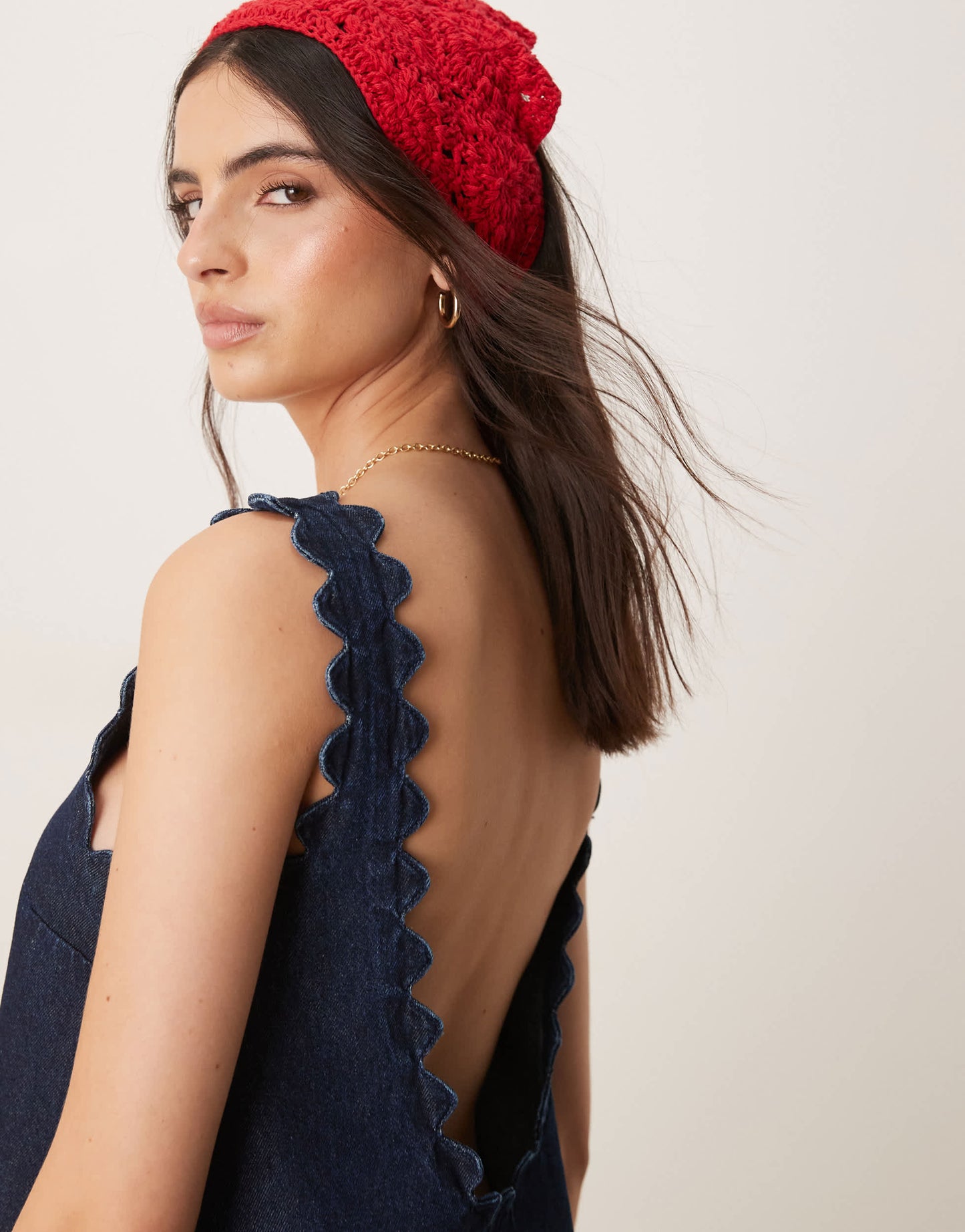 ASOS DESIGN denim mini dress with scallop edge in rinse