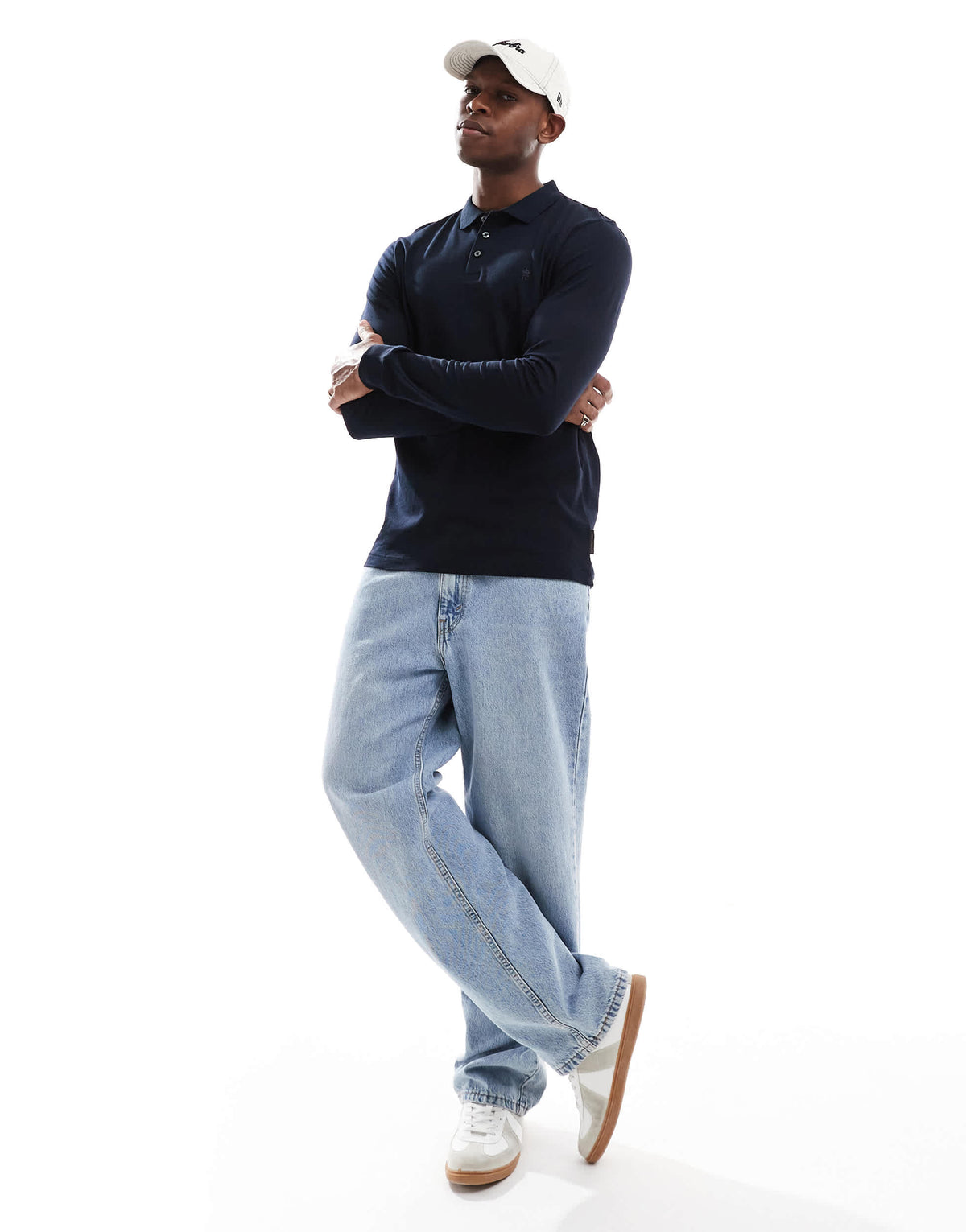 French Connection long sleeve polo shirt in navy