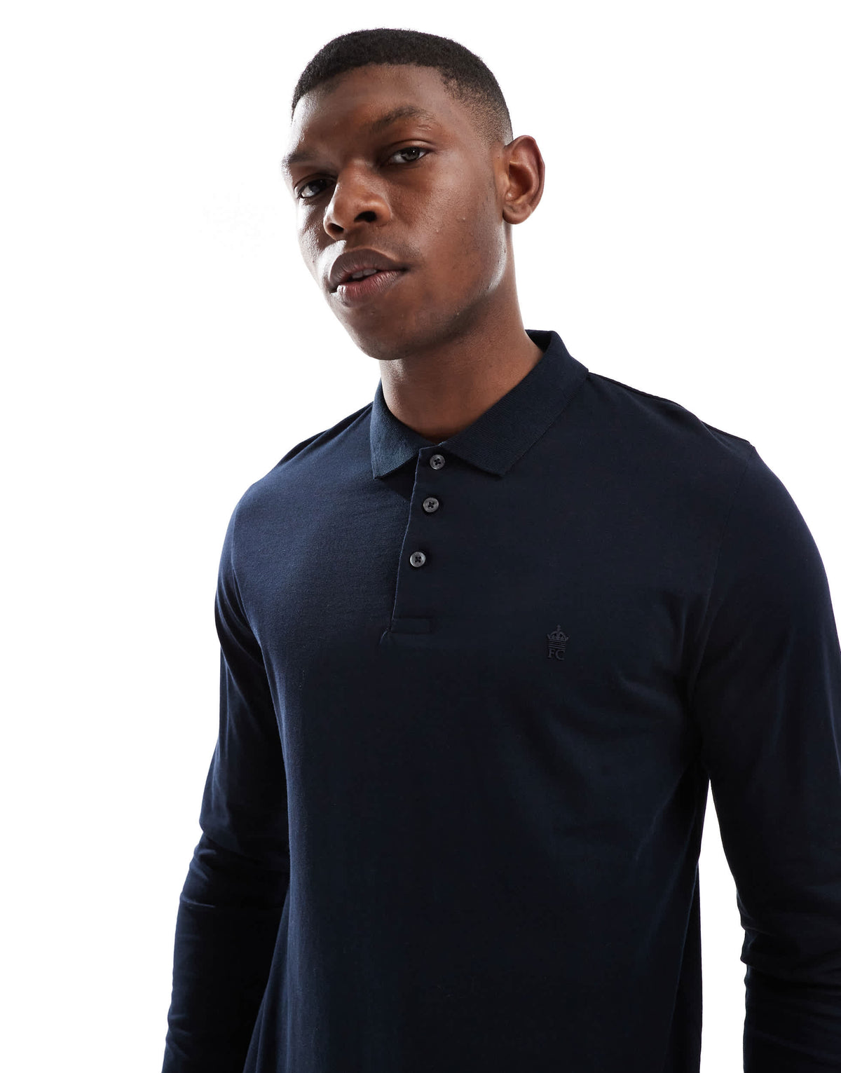 French Connection long sleeve polo shirt in navy