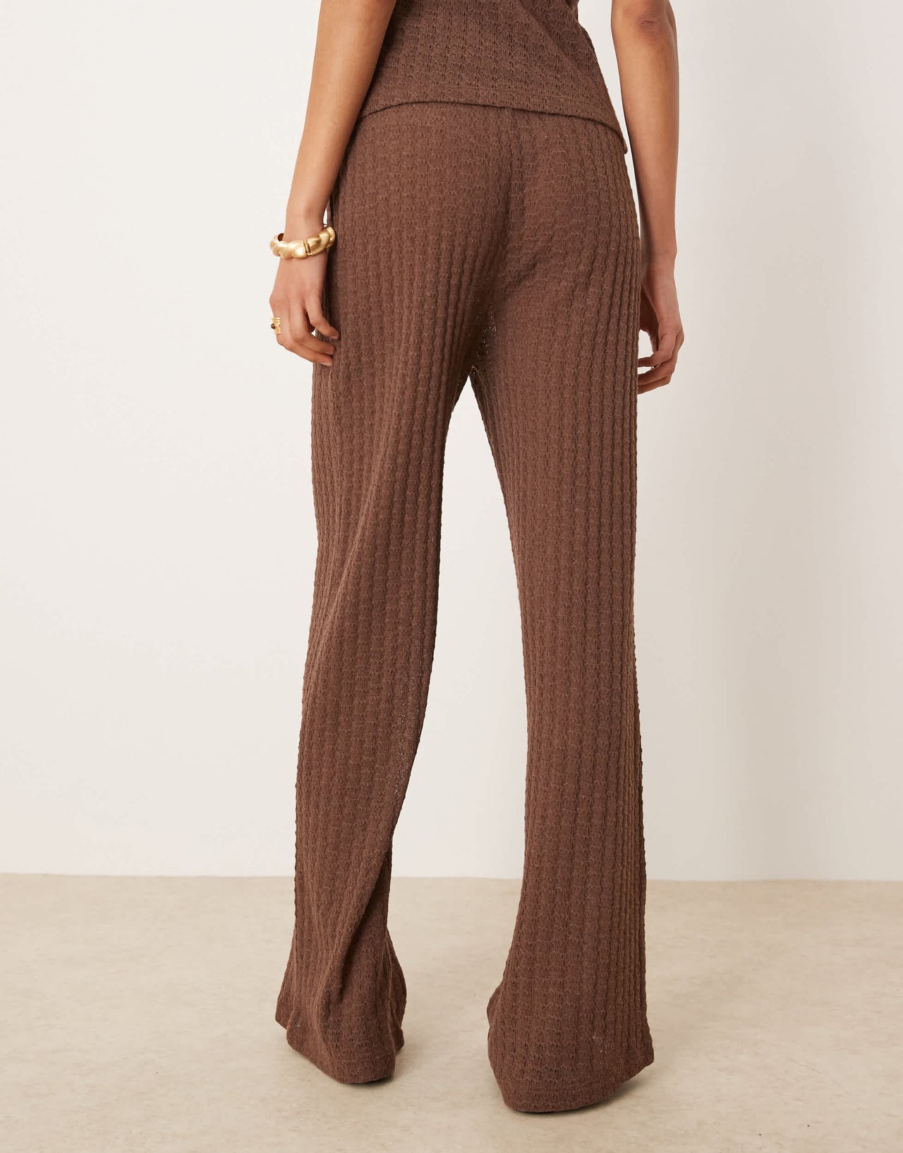 ASOS DESIGN co-ord semi sheer knit wide leg trouser in chocolate