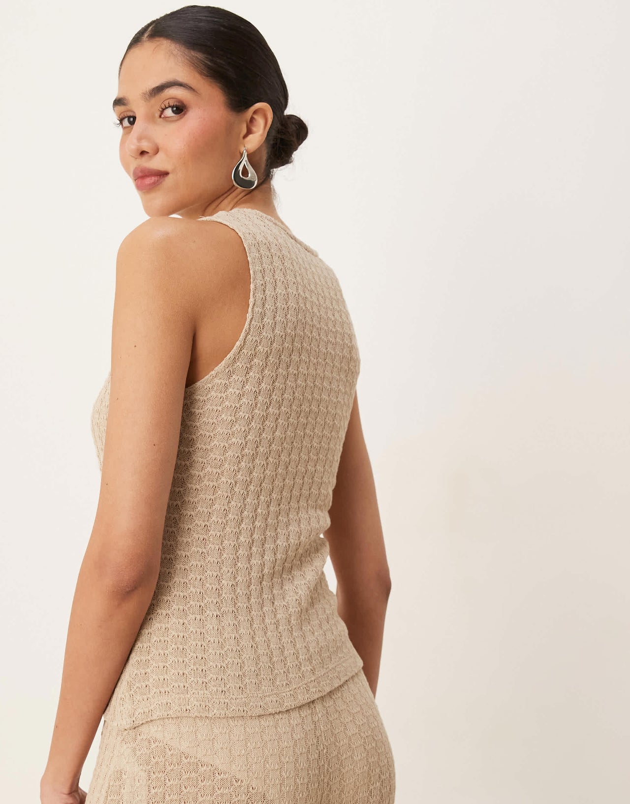 ASOS DESIGN co-ord knit button through sleeveless waistcoat in stone