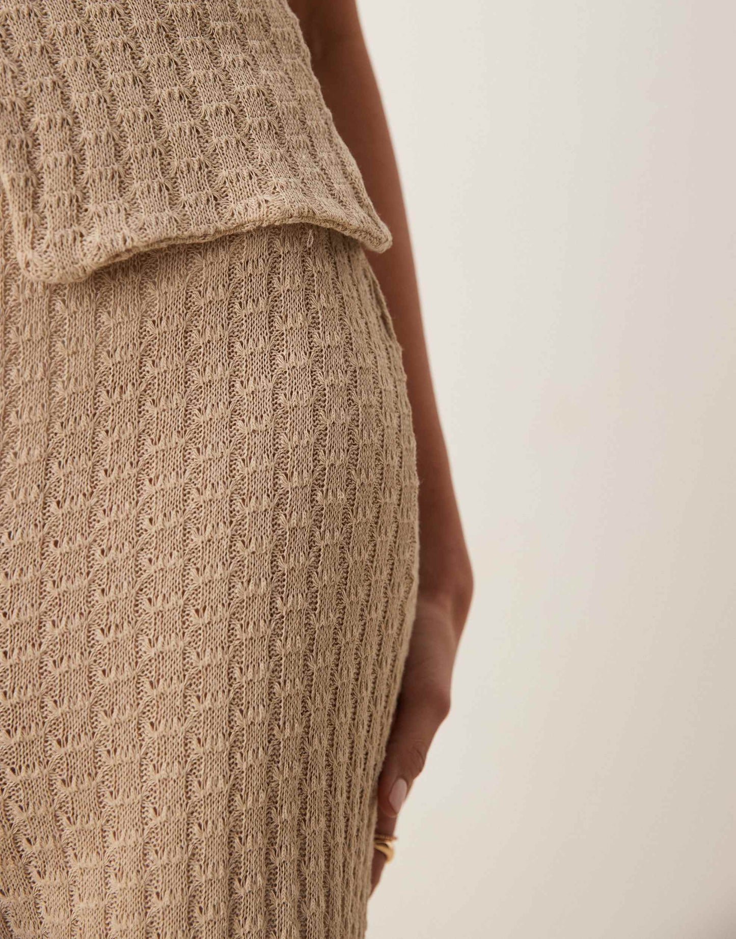 ASOS DESIGN co-ord semi sheer knit wide leg trouser in stone
