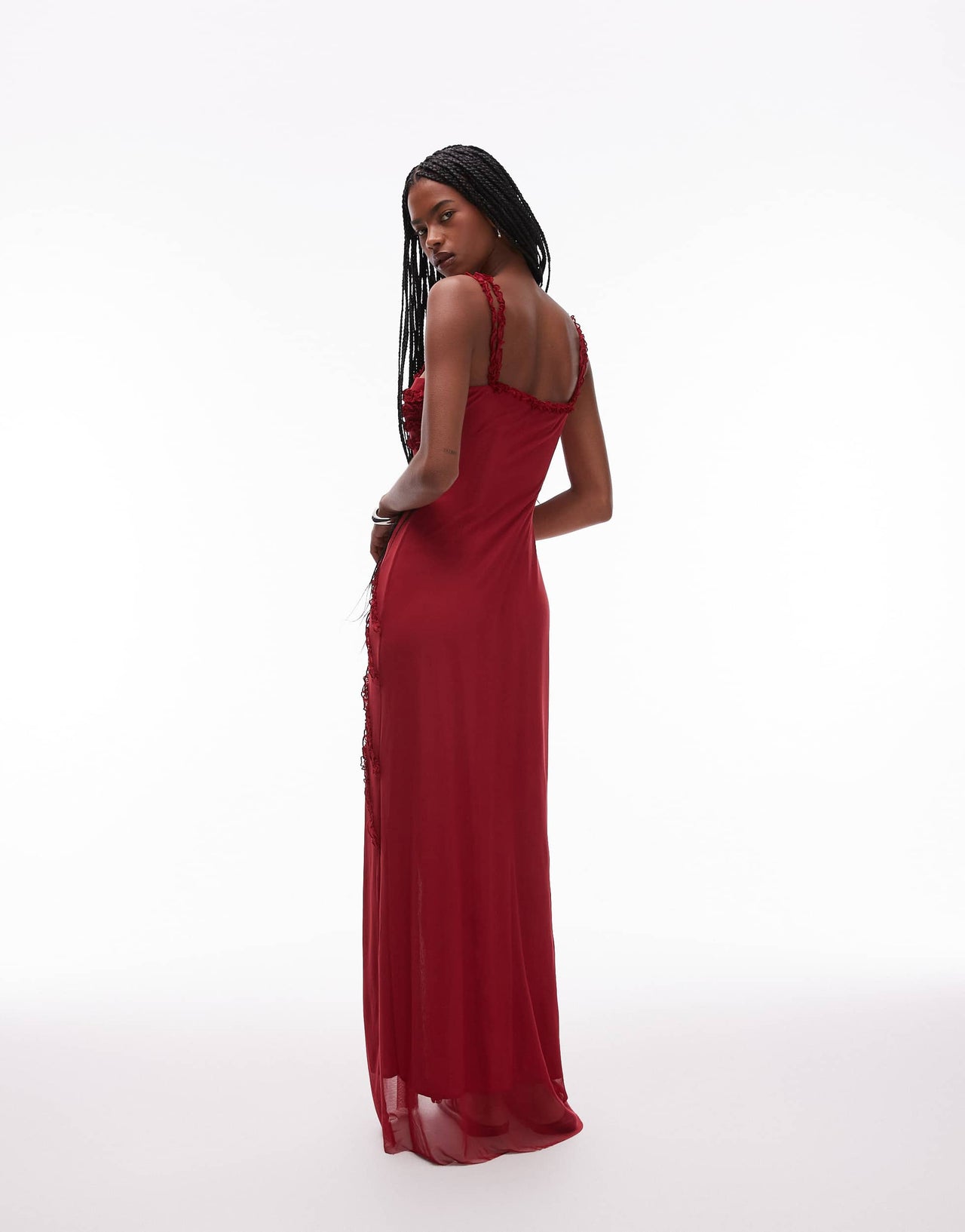 LAAGAM arabella ruffle maxi dress in burgundy