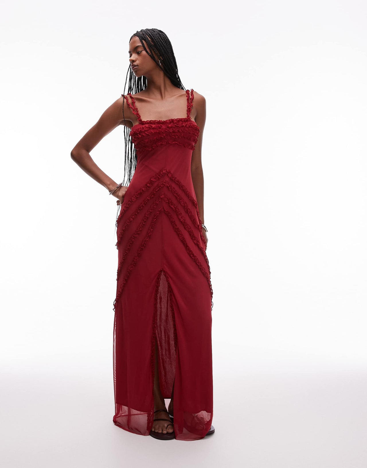 LAAGAM arabella ruffle maxi dress in burgundy