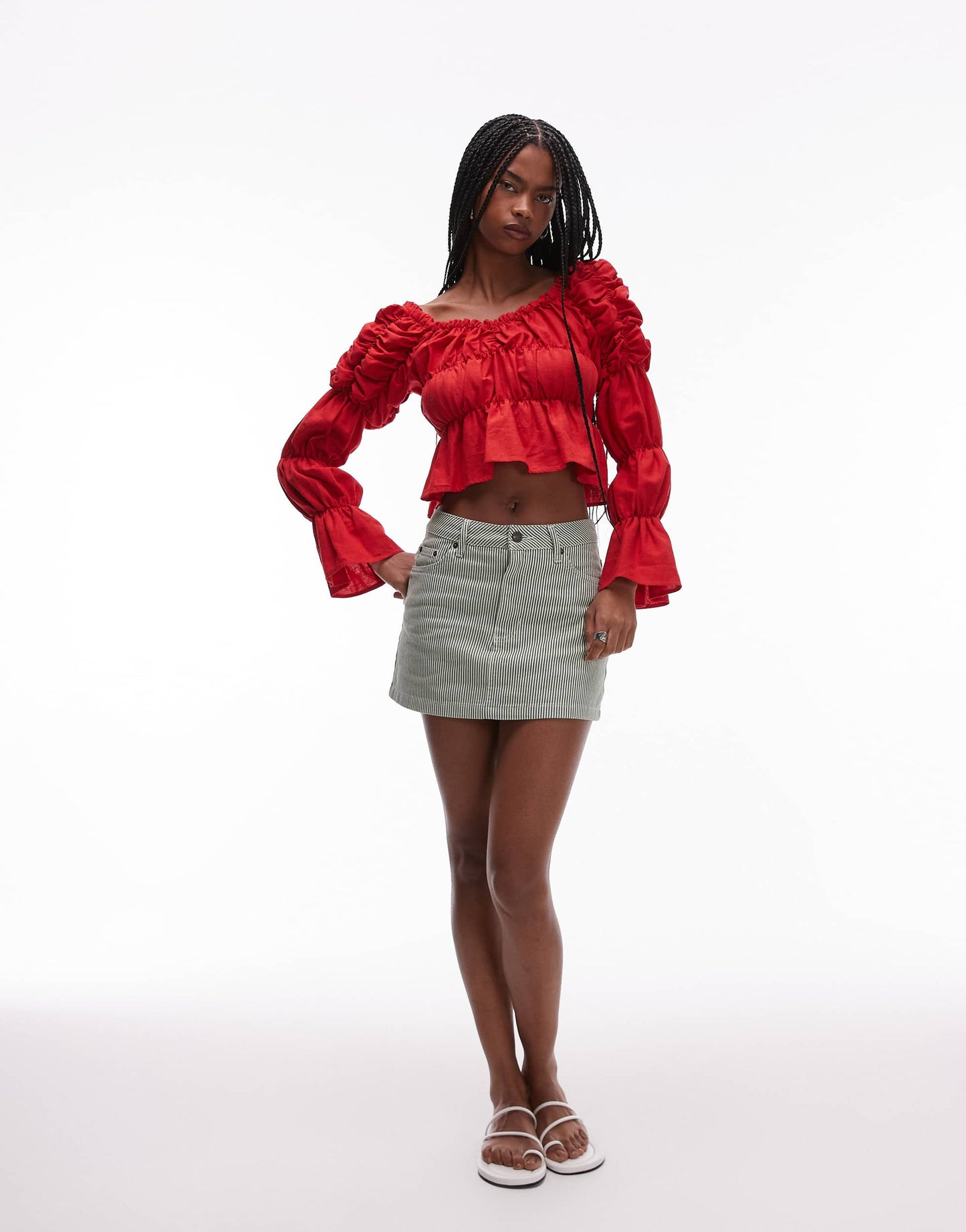 LAAGAM sadie red linen ruched blouse in red