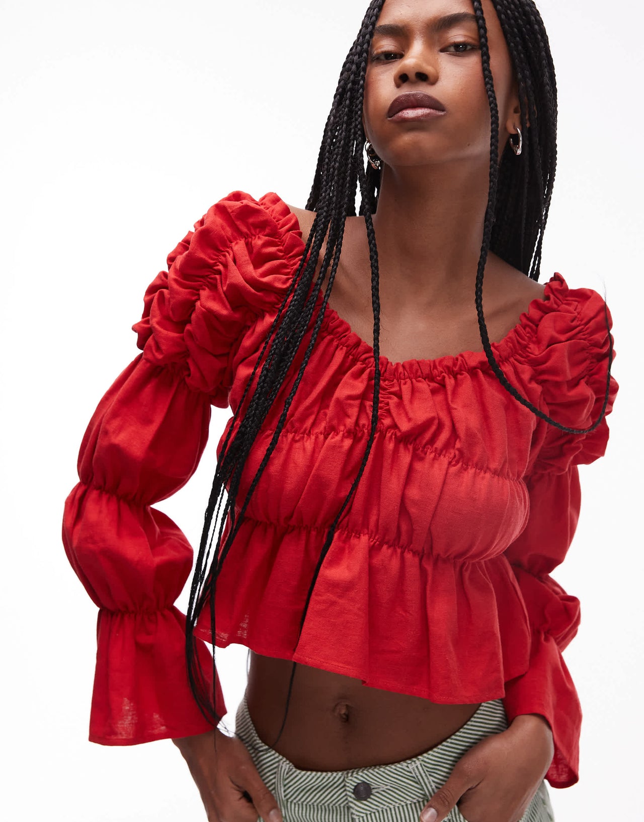 LAAGAM sadie red linen ruched blouse in red