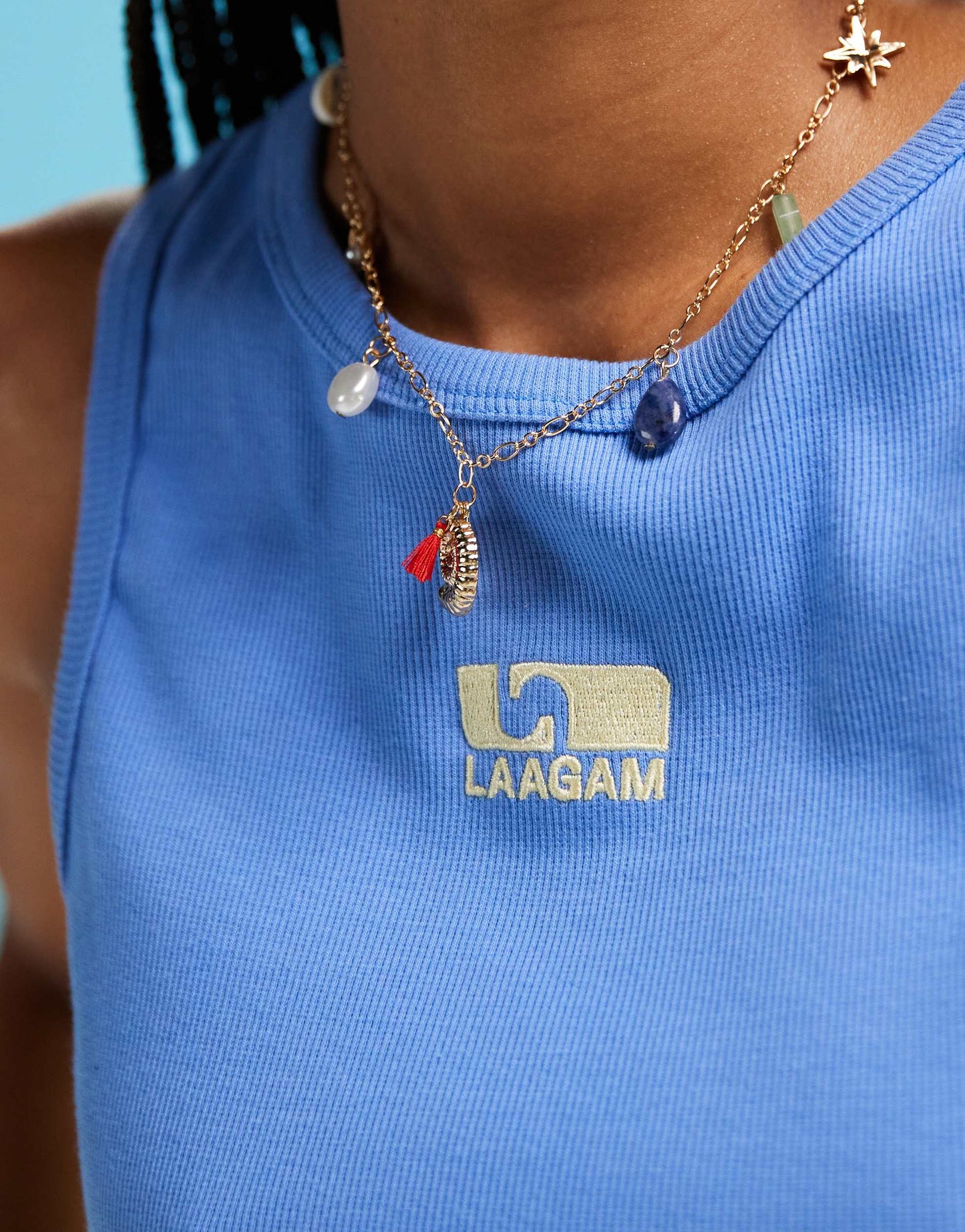 LAAGAM embroidered logo tank top in blue