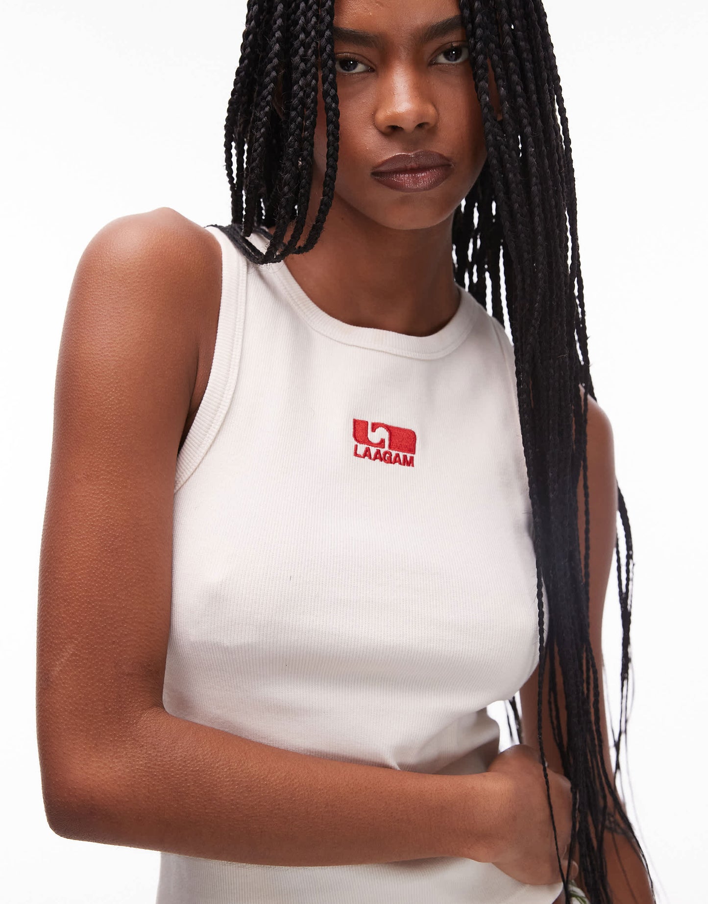 LAAGAM embroidered logo tank top in ecru